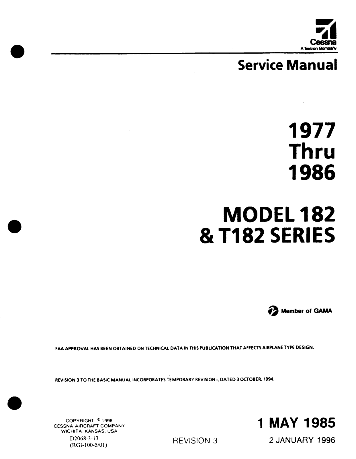 Cessna T182 Series, 182 1977, 182 1978, 182 1981, 182 1982 Service Manual