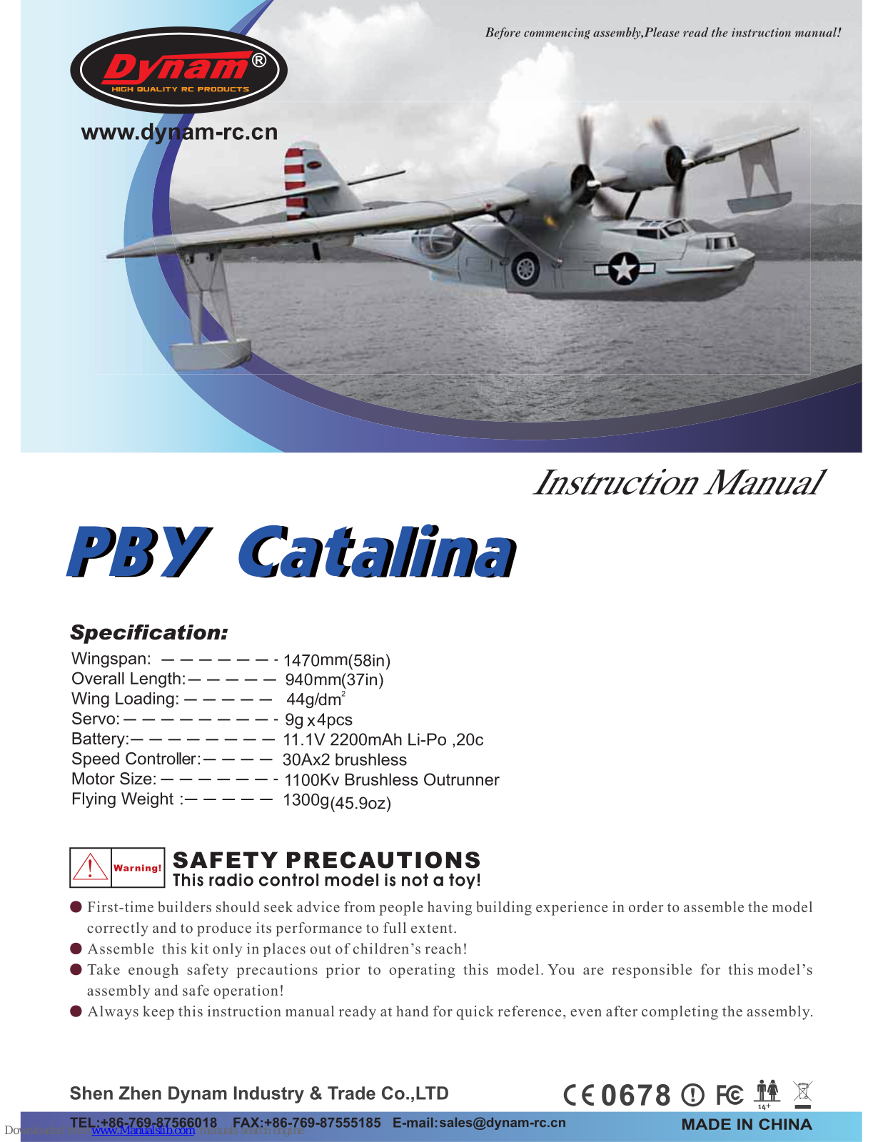 Dynam PBY Catalina, HUGHES 300 Instruction Manual