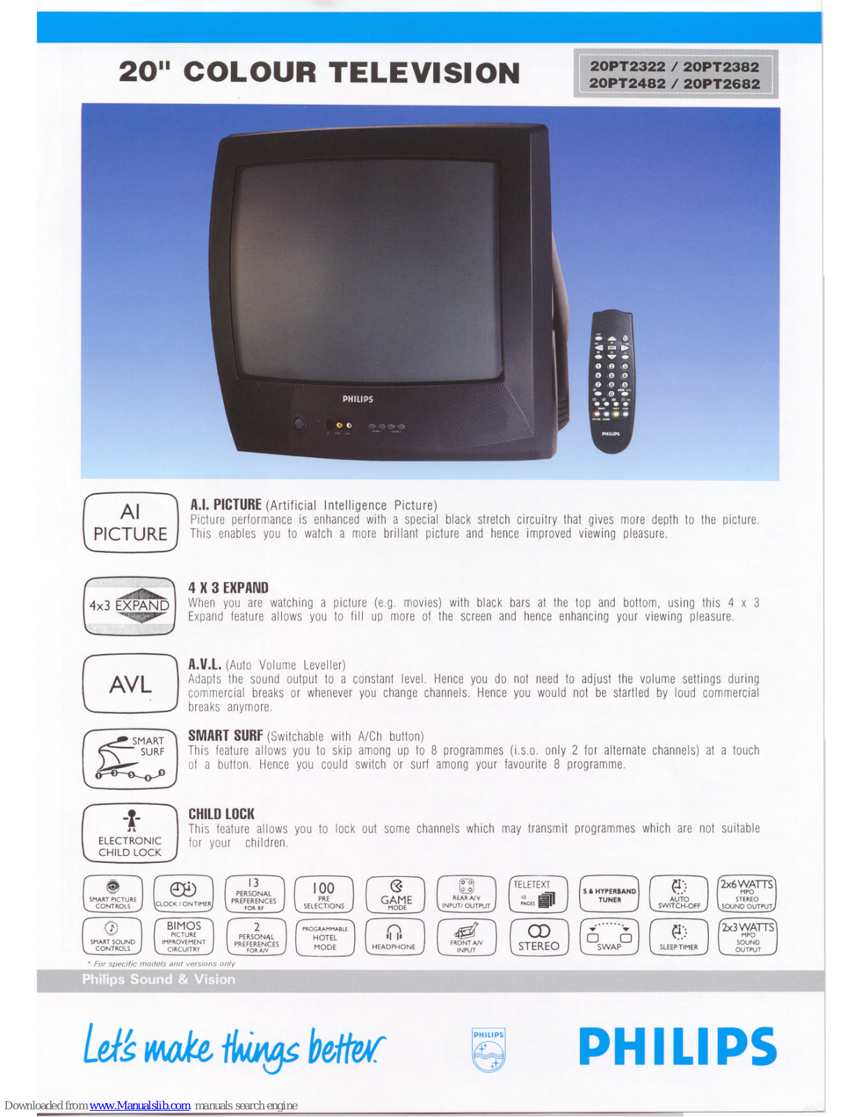 Philips 20TP2482, 20TP2382, 20TP2682, 20PT2322, 20PT2482 Specifications