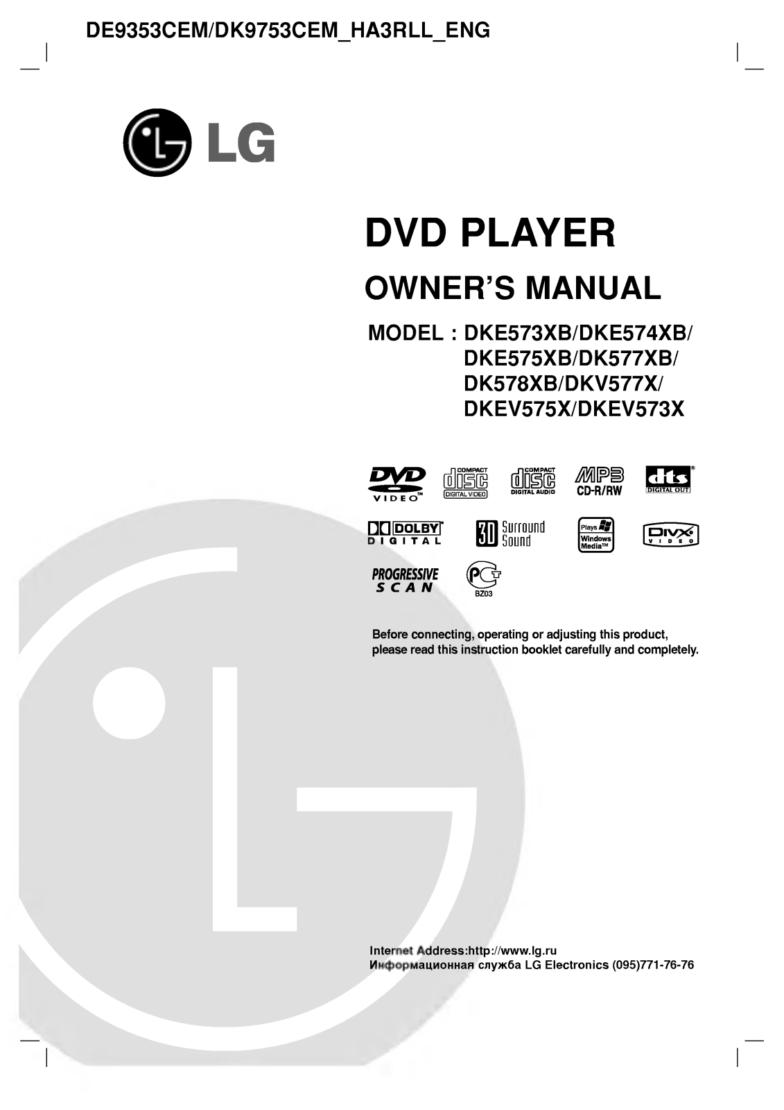 LG DE9353CEM User Manual