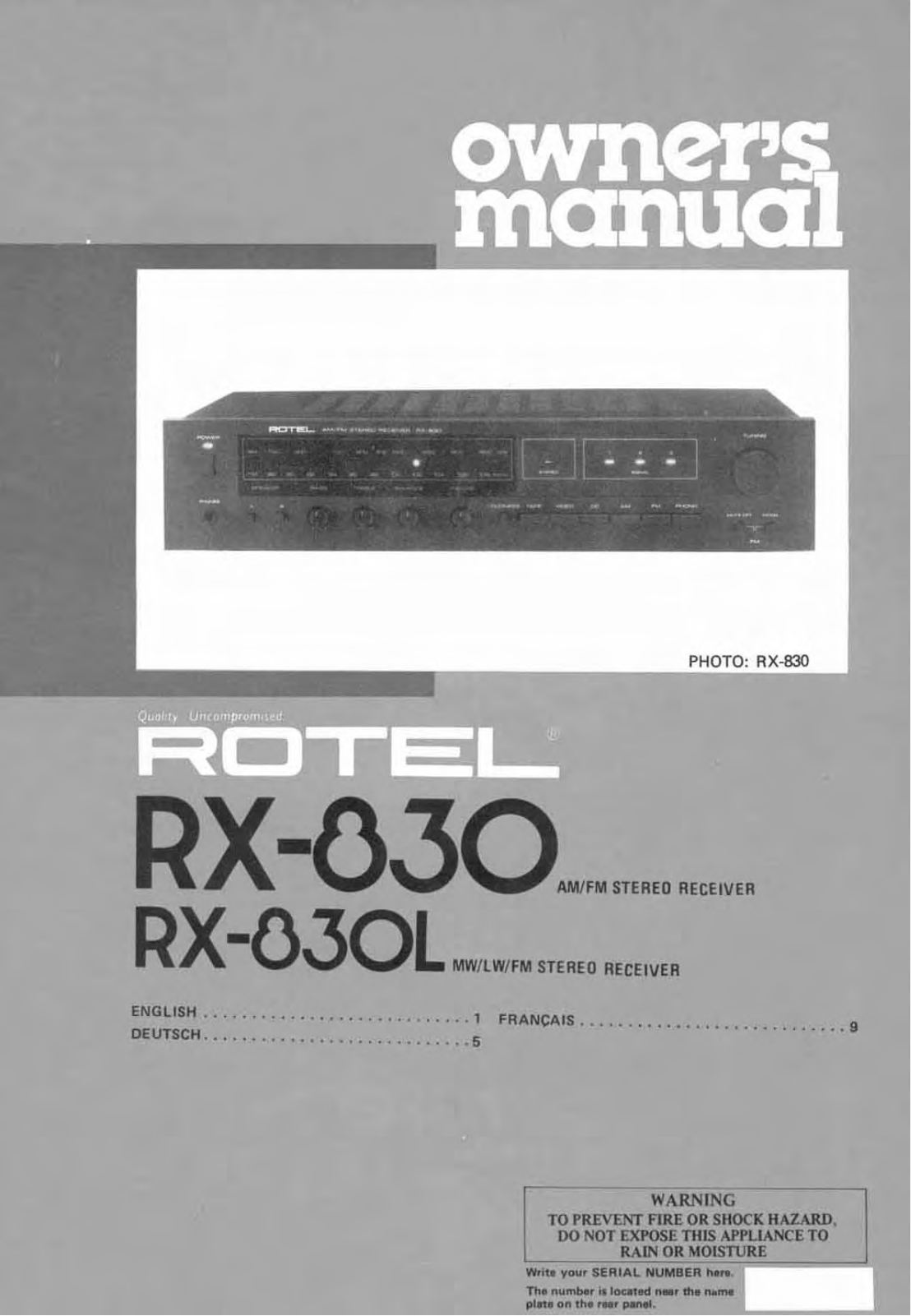 Rotel RX-830L User Manual