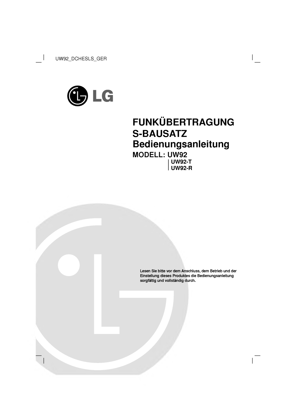 Lg UW92 User Manual