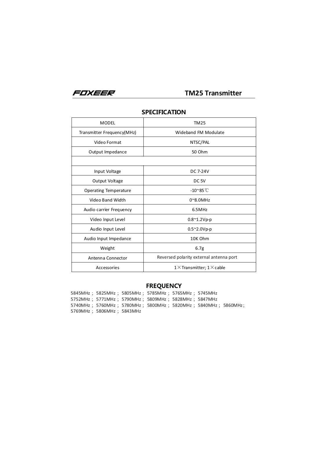 XINANTAI VIDEO TECHNOLOGY TM25 User Manual