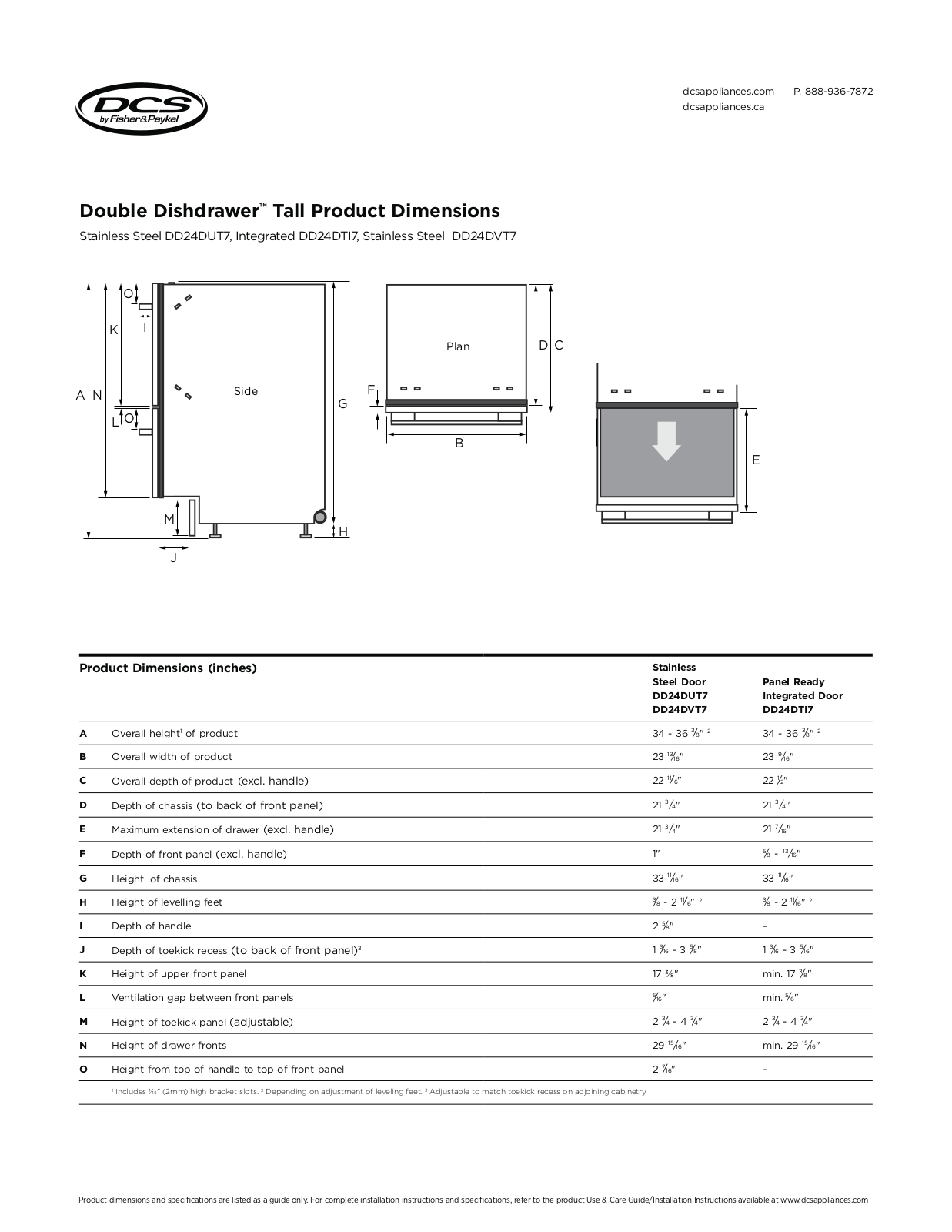 Fisher Paykel DD24DVT7 Specsheet