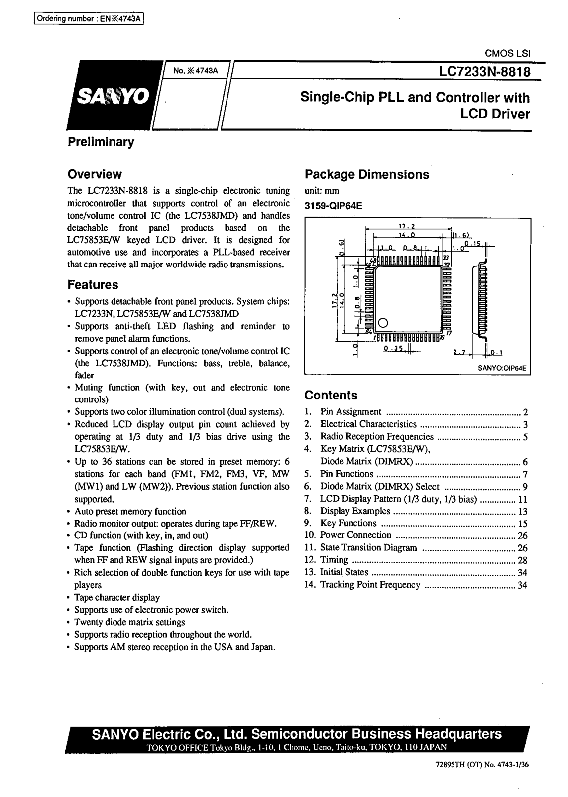 SANYO LC7233N-8818 Datasheet