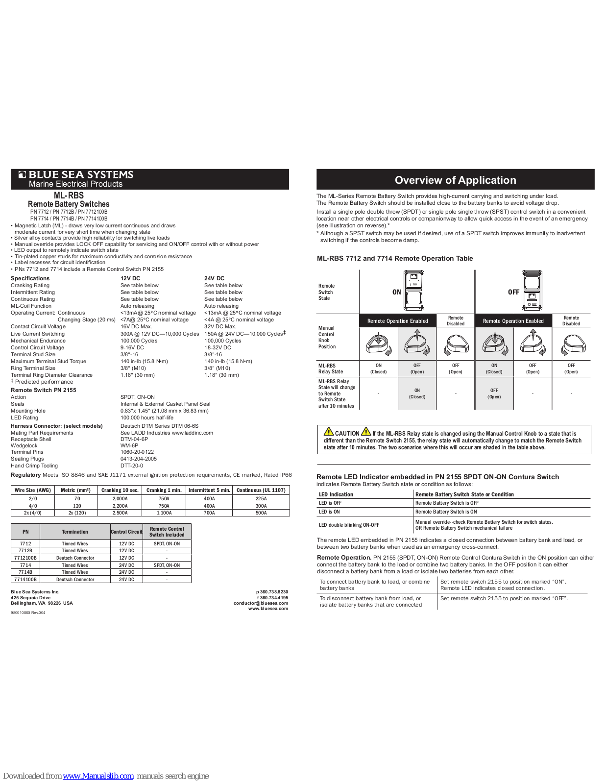 Blue Sea Systems 7712, 7712B, 7714B, 7714, 7712100B Installation Instructions Manual