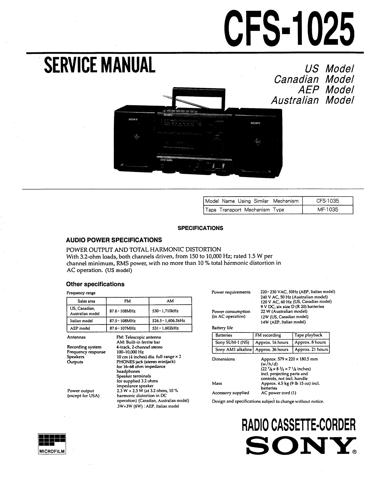 Sony CFS-1025 Service manual