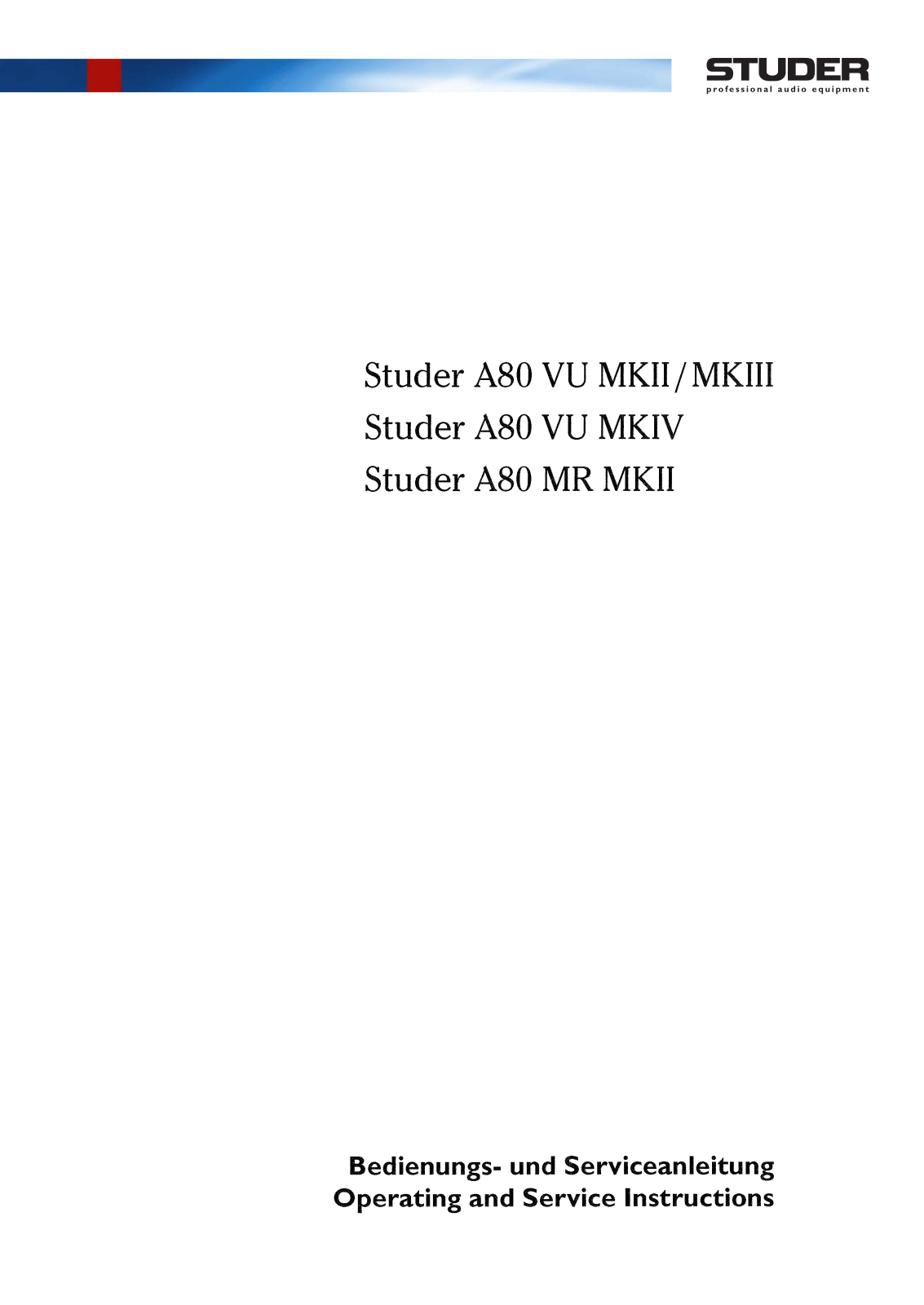 Studer A-80-VU Mk2 Owners manual