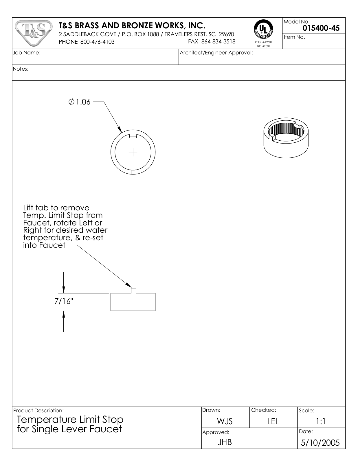 T & S Brass & Bronze Works 015400-45 General Manual