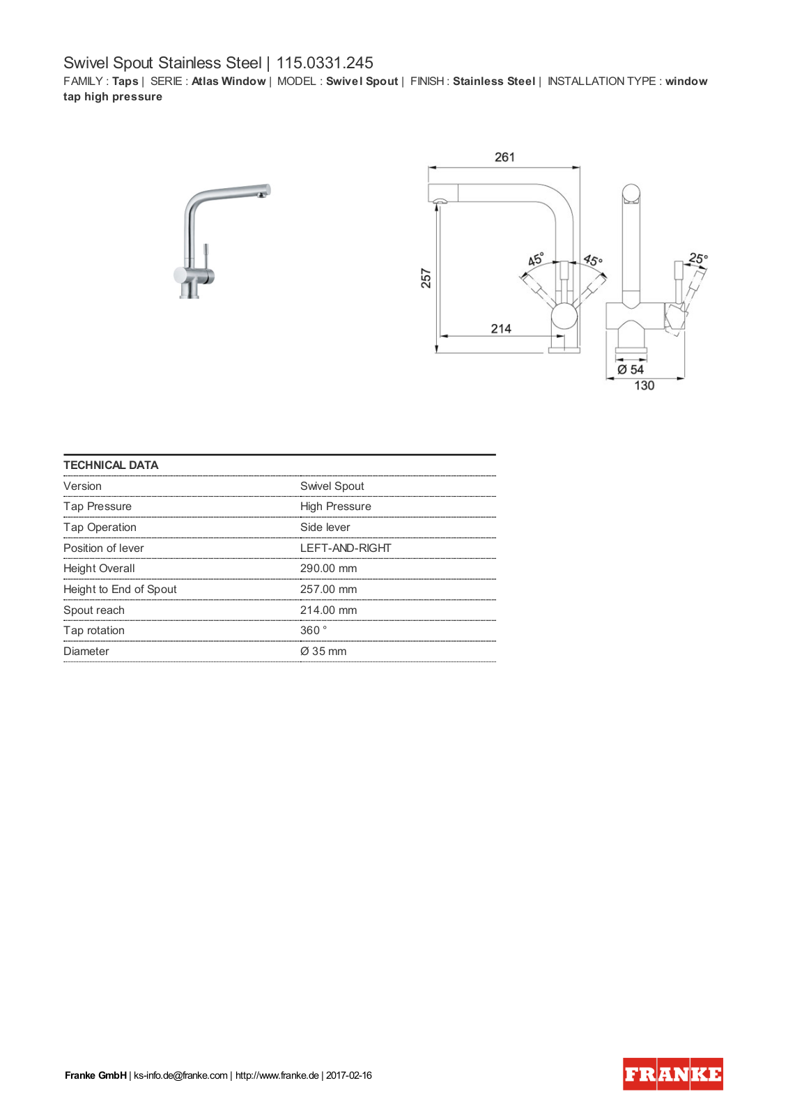 Franke 115.0331.245 Service Manual