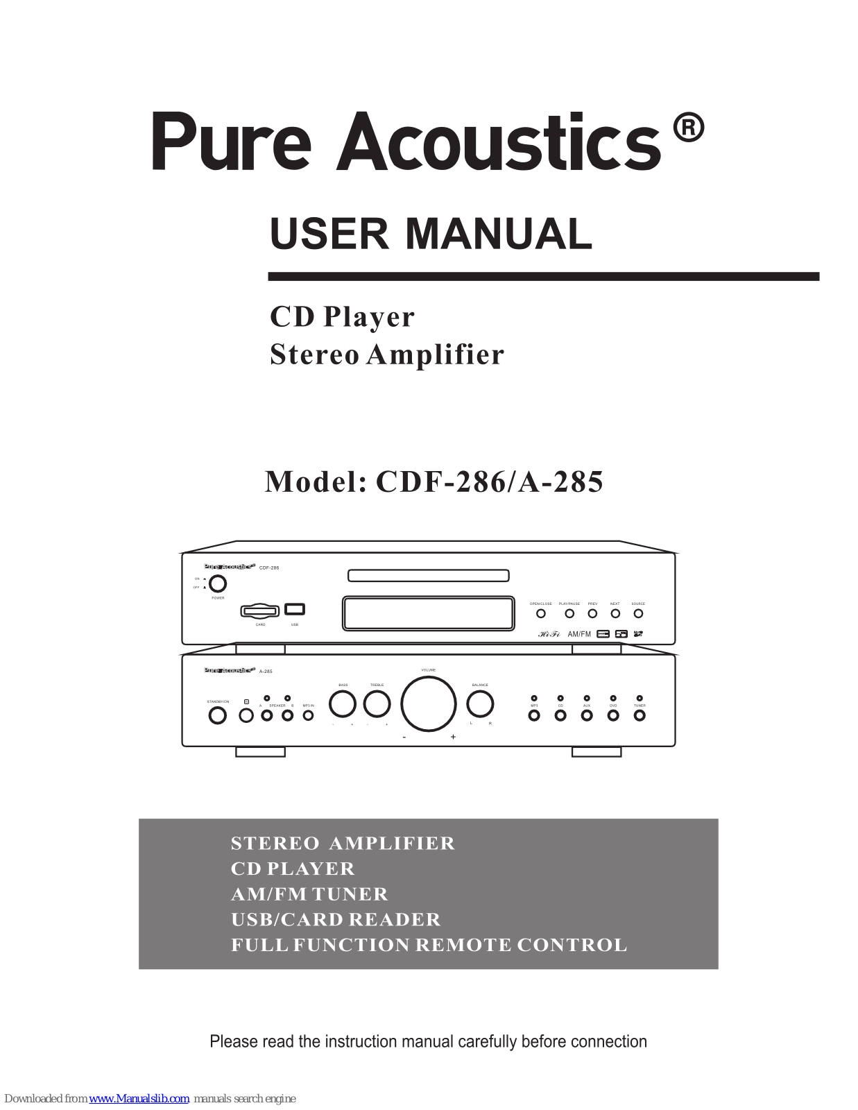 Pure Acoustics CDF-286, A-285, CDA-285 User Manual