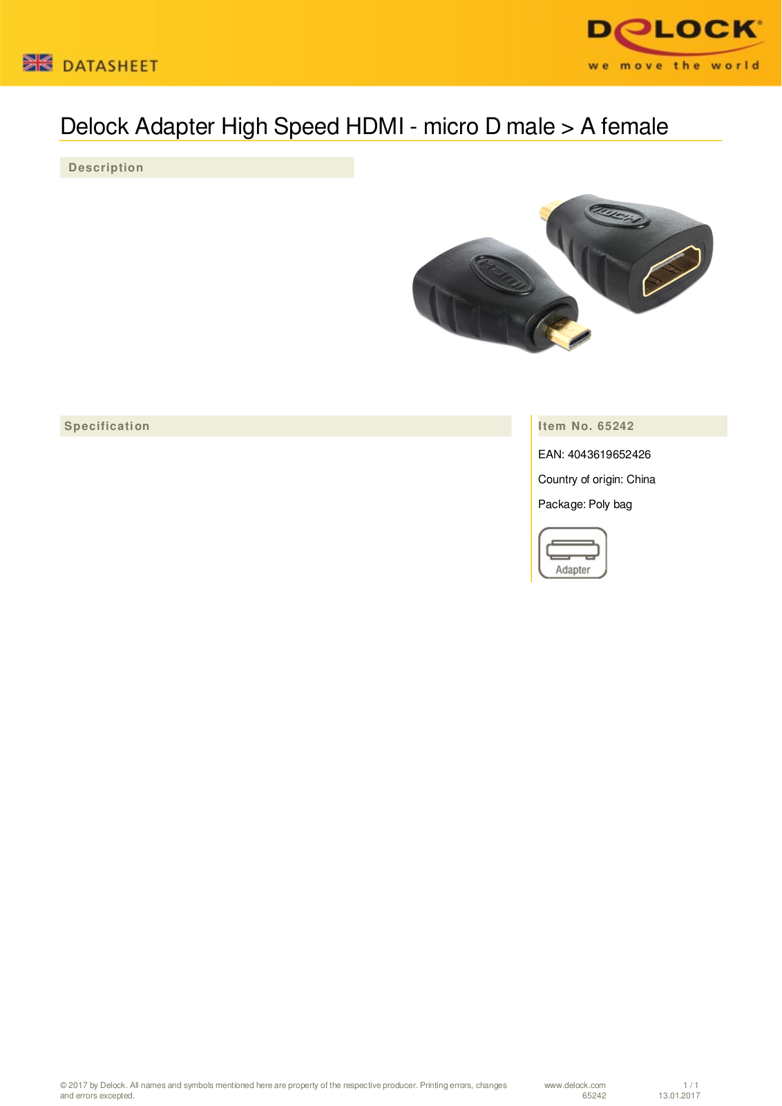 DeLOCK HDMI type D Micro,HDMI DVI-D cable 2m User Manual