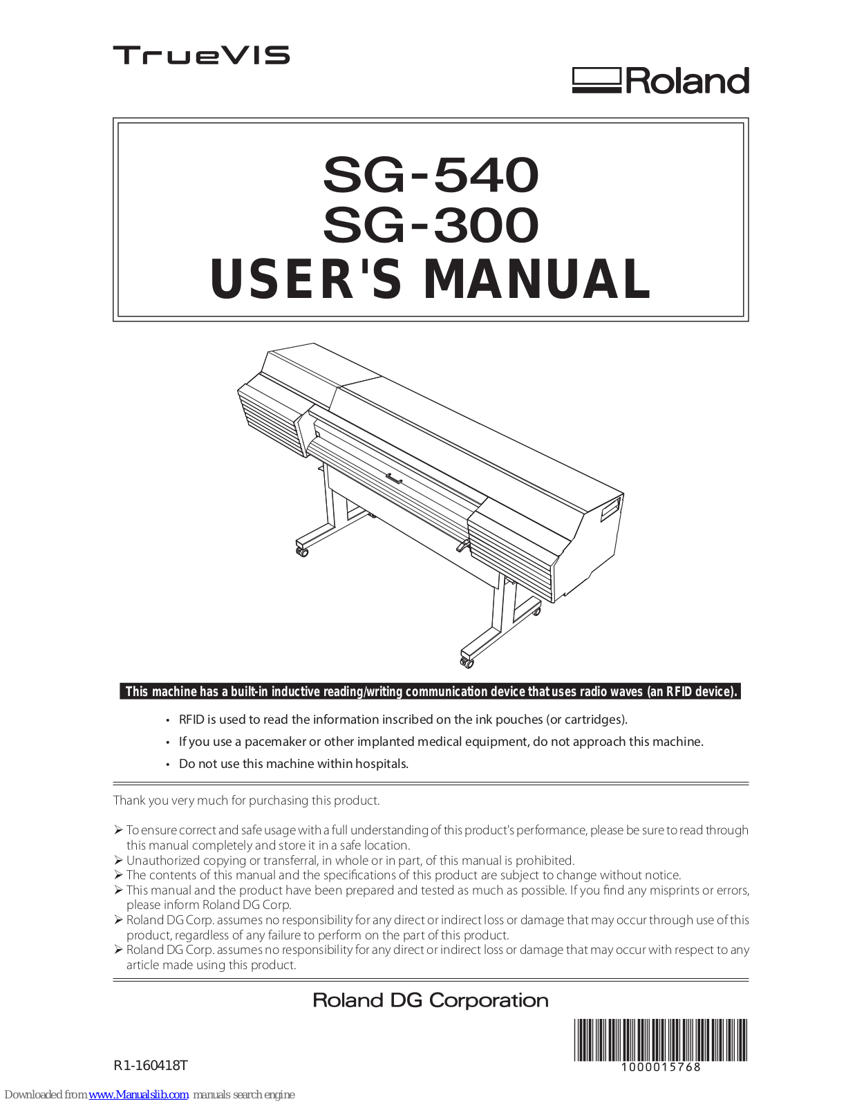 Roland TrueVIS SG-300, TrueVIS SG-540 User Manual