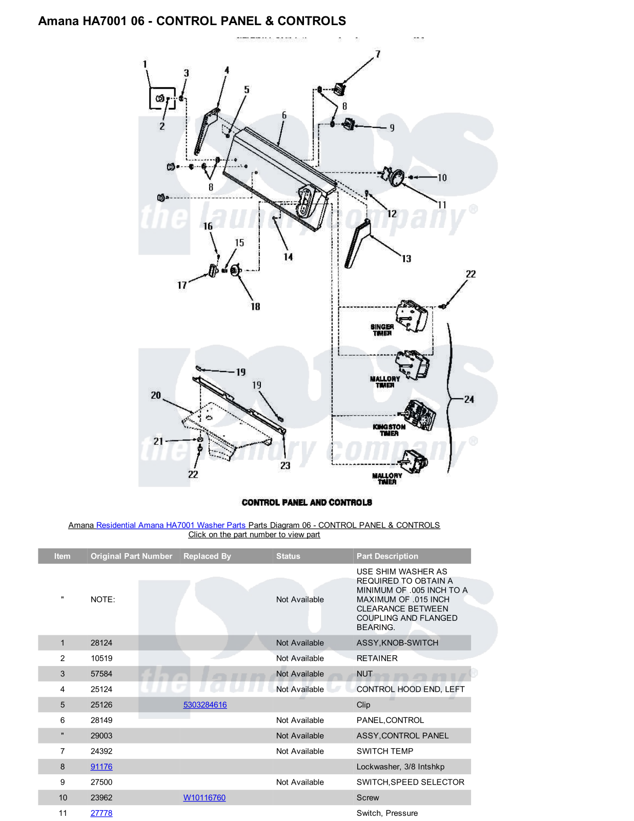 Amana HA7001 Parts Diagram