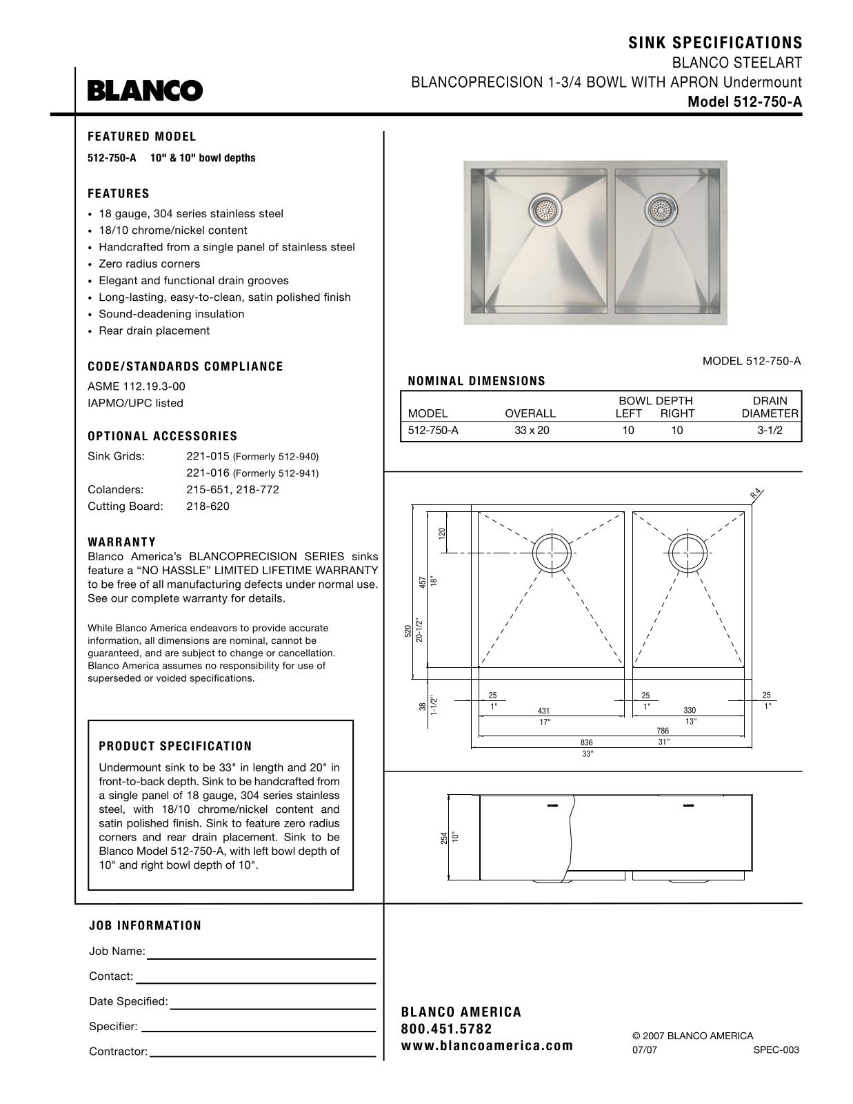 Blanco 512-750-A User Manual