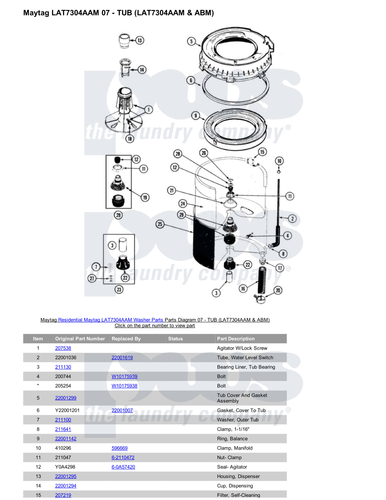 Maytag LAT7304AAM Parts Diagram