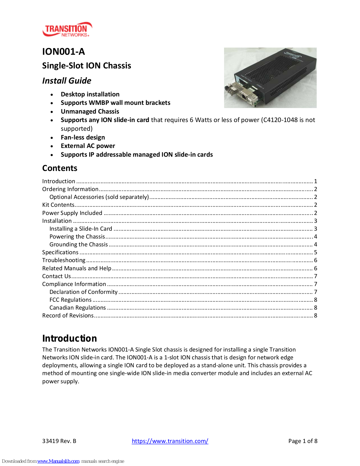 Transition Networks ION001-A Install Manuals