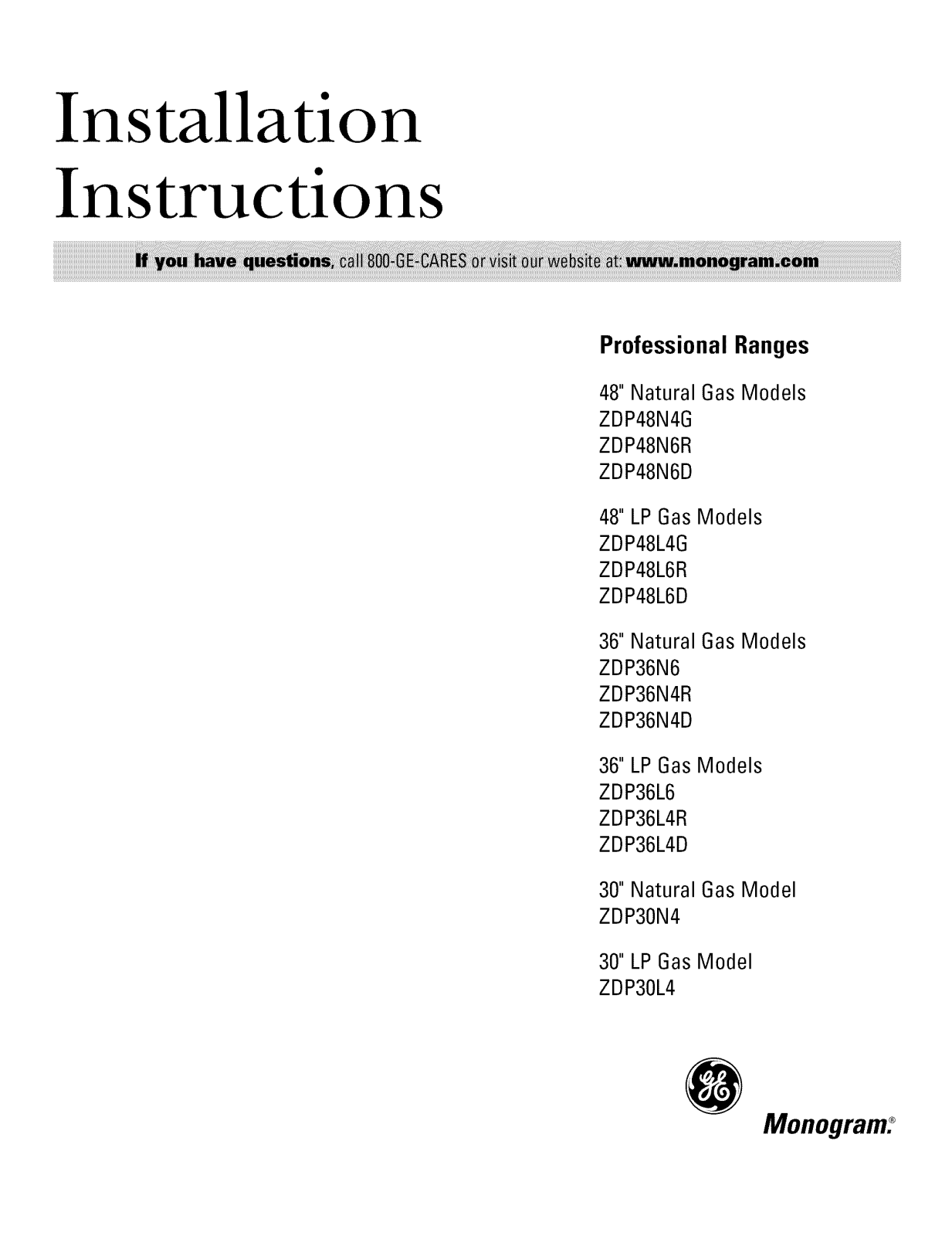 GE ZDP30L4H1SS, ZDP30L4H2SS, ZDP30L4H3SS, ZDP30L4H4SS, ZDP30L4H5SS Installation Guide - ManualMachine.com