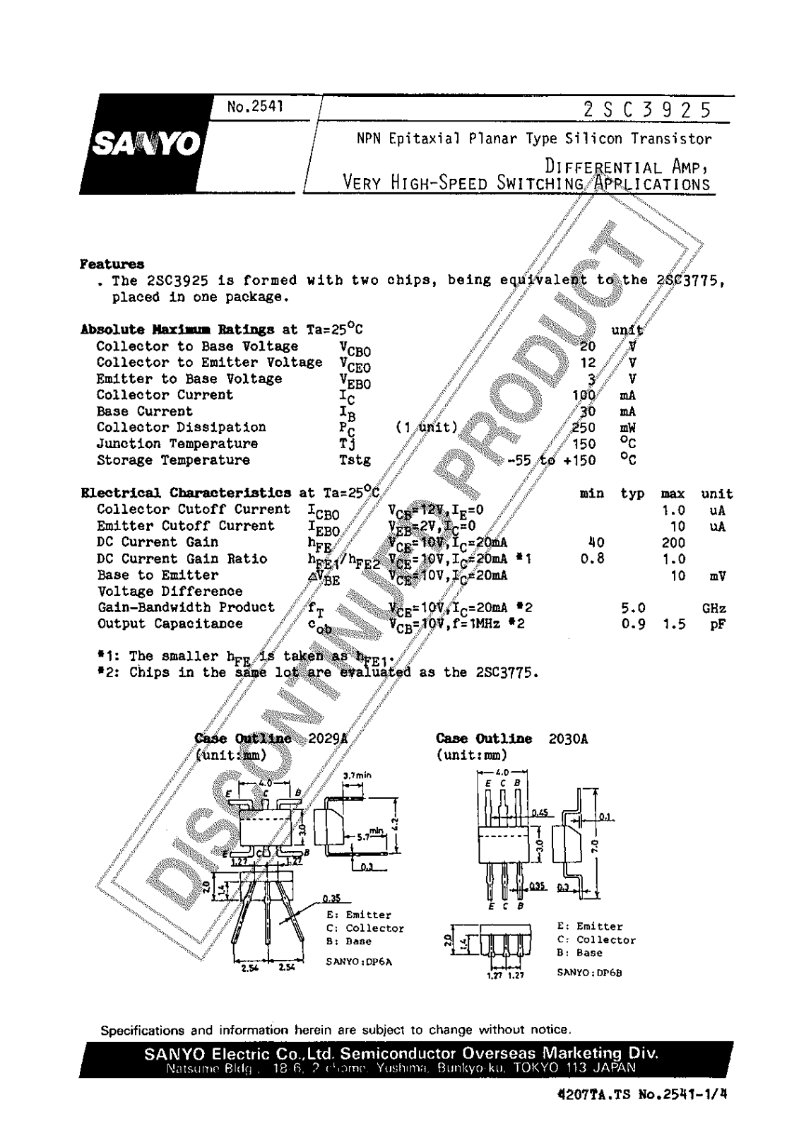 Sanyo 2SC3925 Specifications