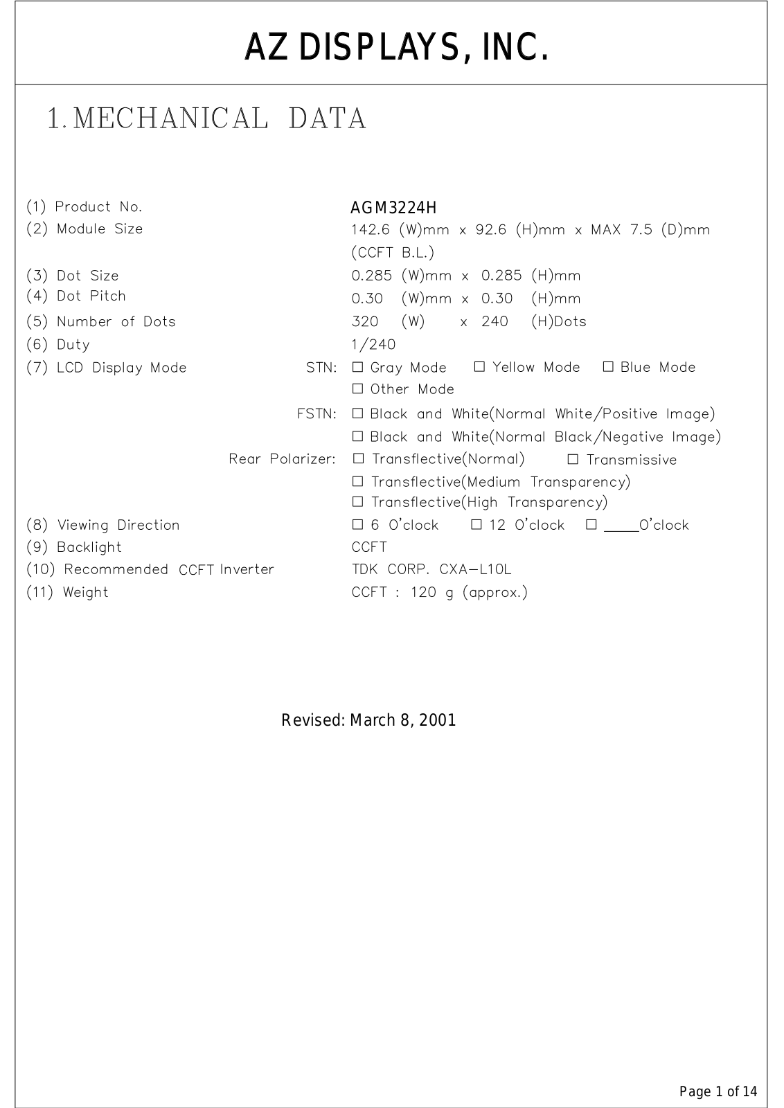 AZDIS AGM3224H-NC-YTW-T, AGM3224H-NC-YTH-T, AGM3224H-NC-YBH-T, AGM3224H-NC-GTW-T, AGM3224H-NC-GTH-T Datasheet