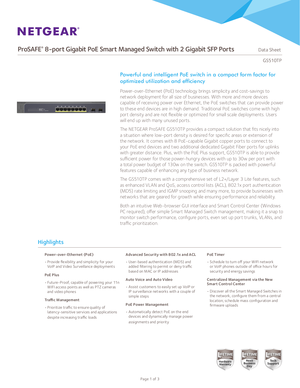 Netgear GS510TP Data Sheet