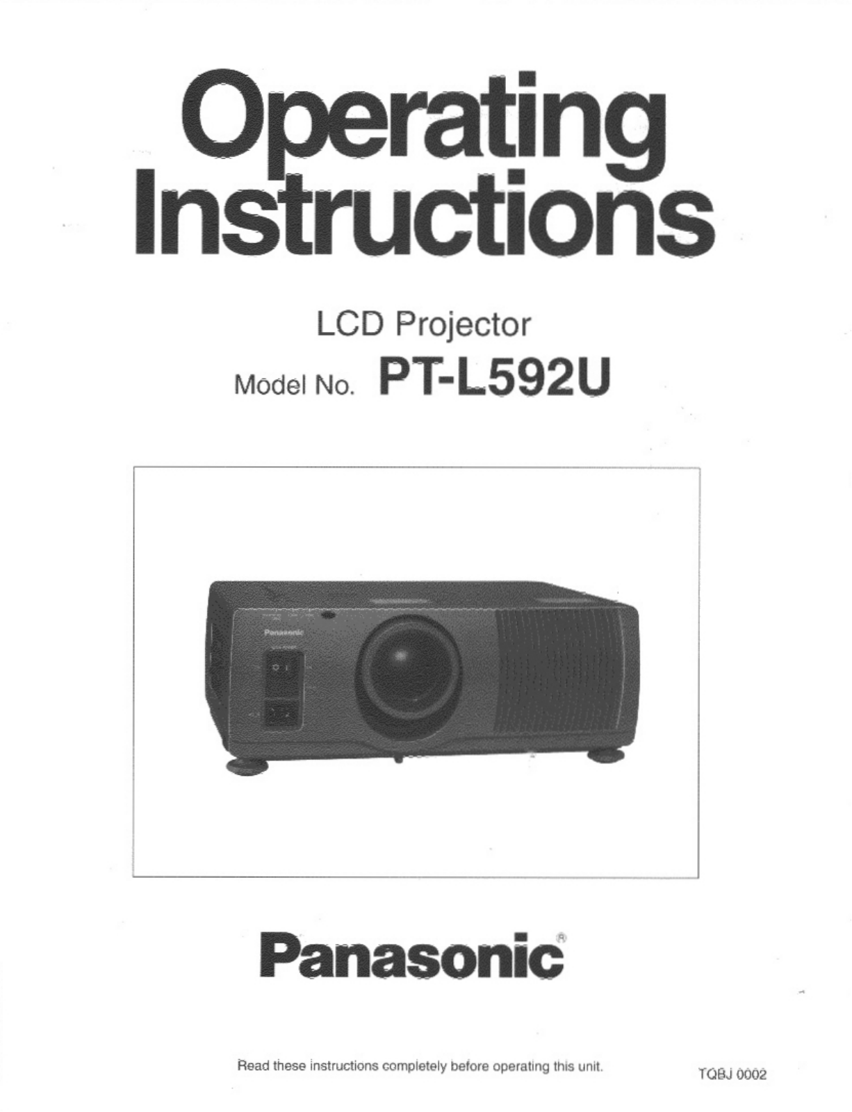 Panasonic PT-L592U User Manual