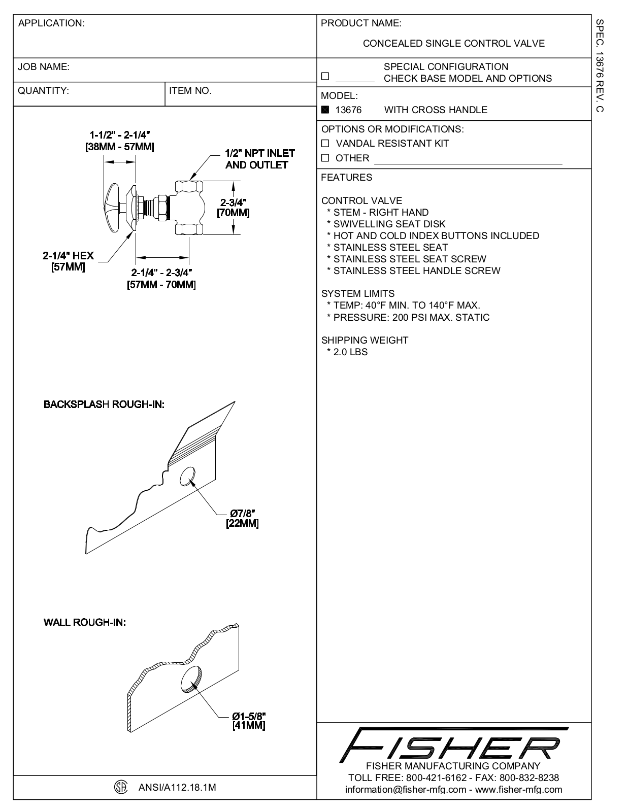 Fisher Manufacturing 13676 User Manual