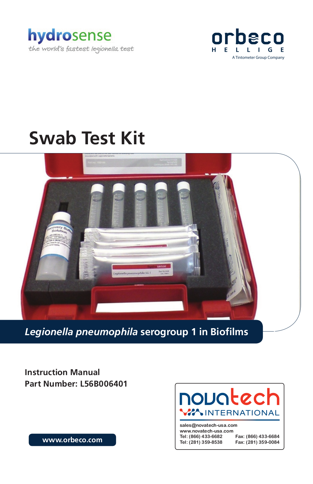 Nova-Tech Orbeco-Hellige Legionella Swab Test Kit User Manual