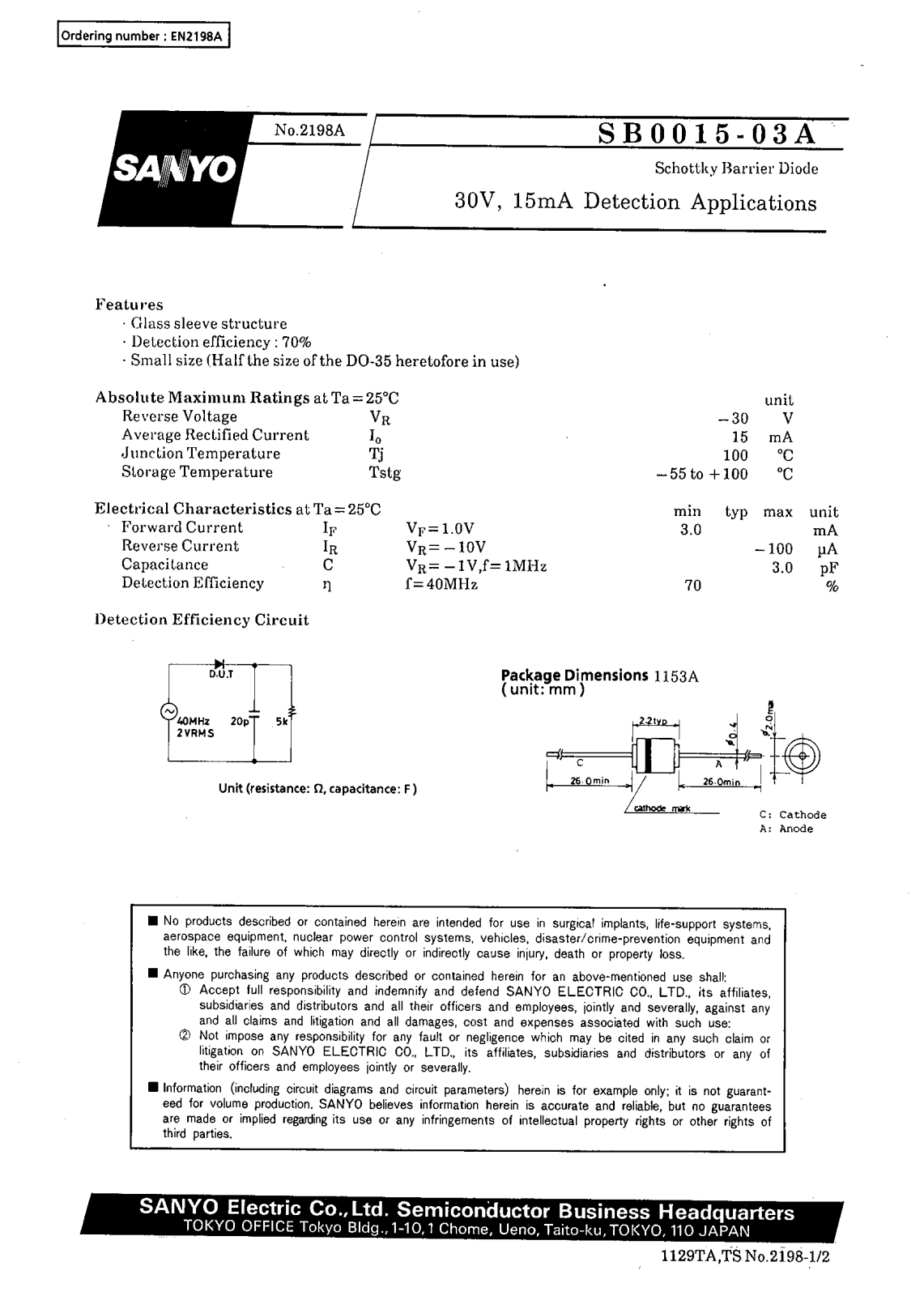 SANYO SB0015-03A Datasheet