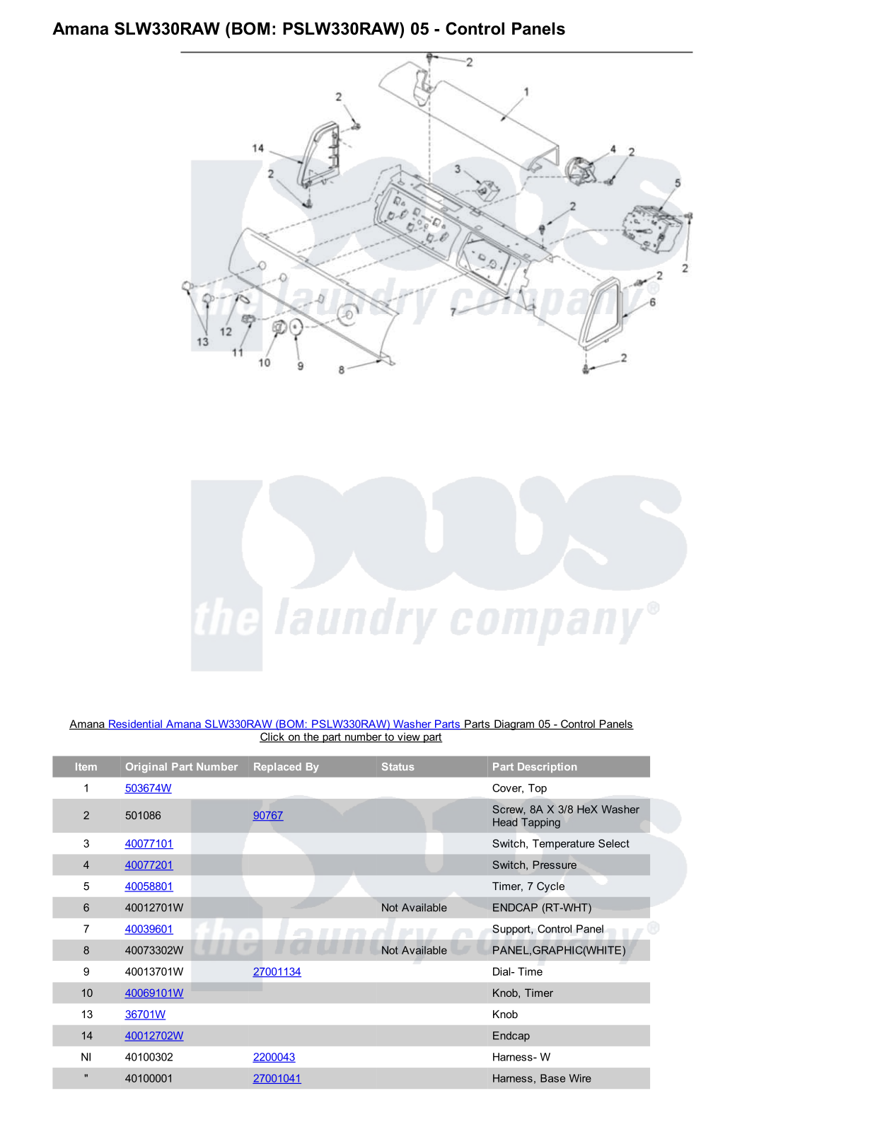 Amana SLW330RAW Parts Diagram