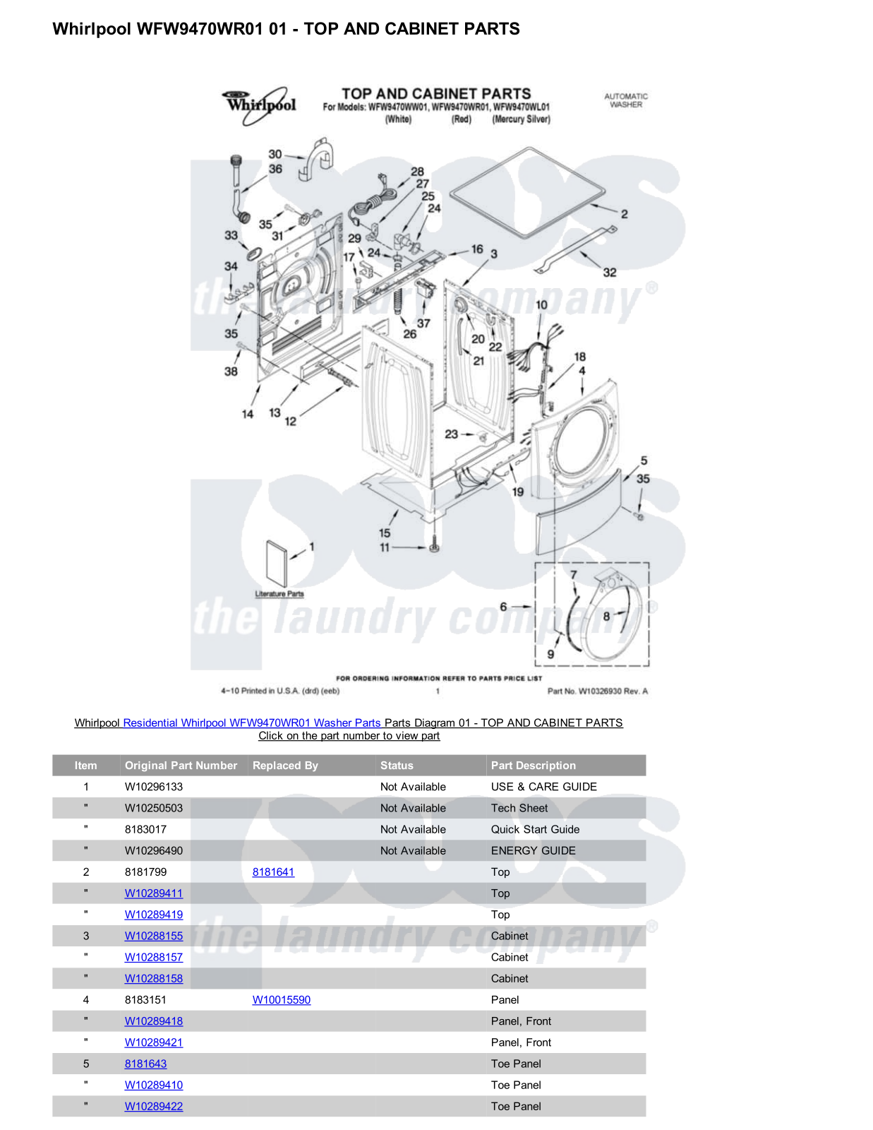 Whirlpool WFW9470WR01 Parts Diagram