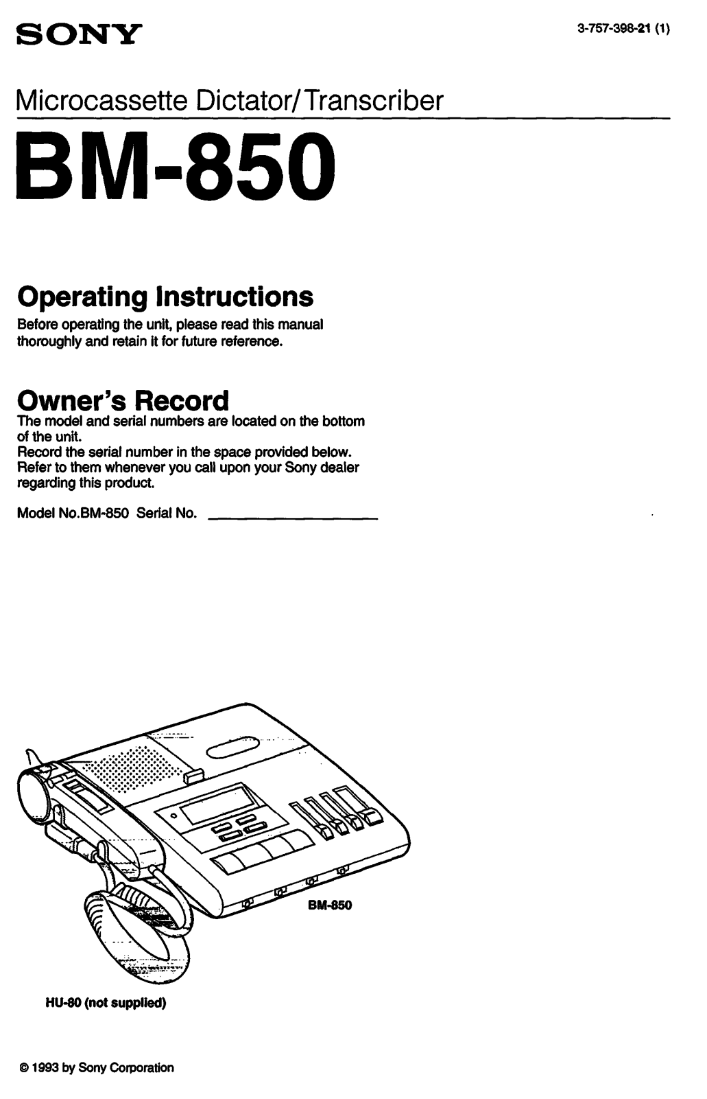 Sony BM-850 User Manual