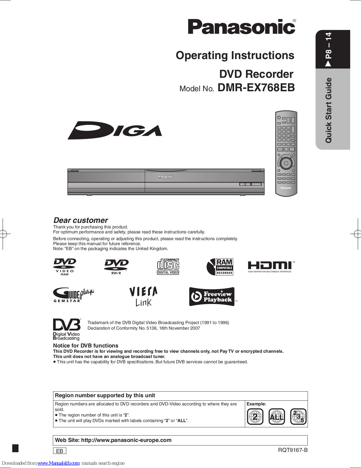 Panasonic Diga DMR-EX768EB Operating Instructions Manual