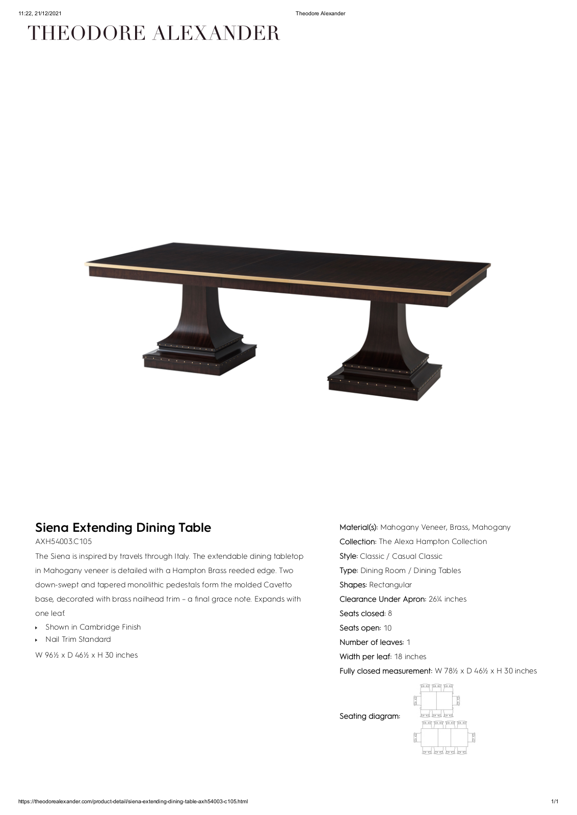 Theodore Alexander FPLJ3601 Specifications - ManualMachine.com