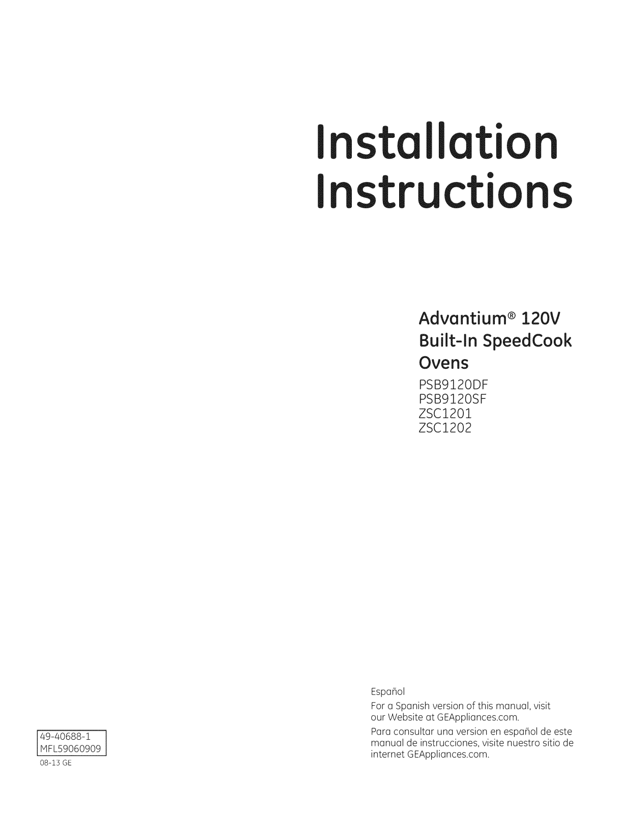 GE PSB9120DF1BB, PSB9120DF1WW, PSB9120DF2BB, PSB9120DF2WW, PSB9120DF3BB Installation Guide - ManualMachine.com