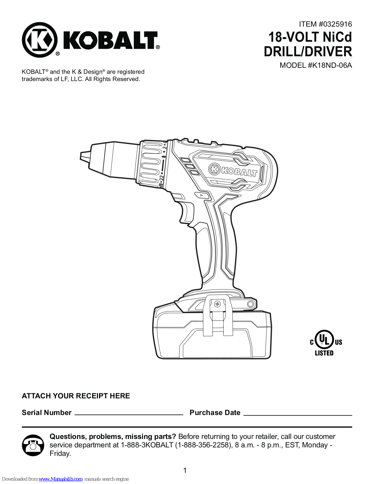 Kobalt K18ND-06A User Manual