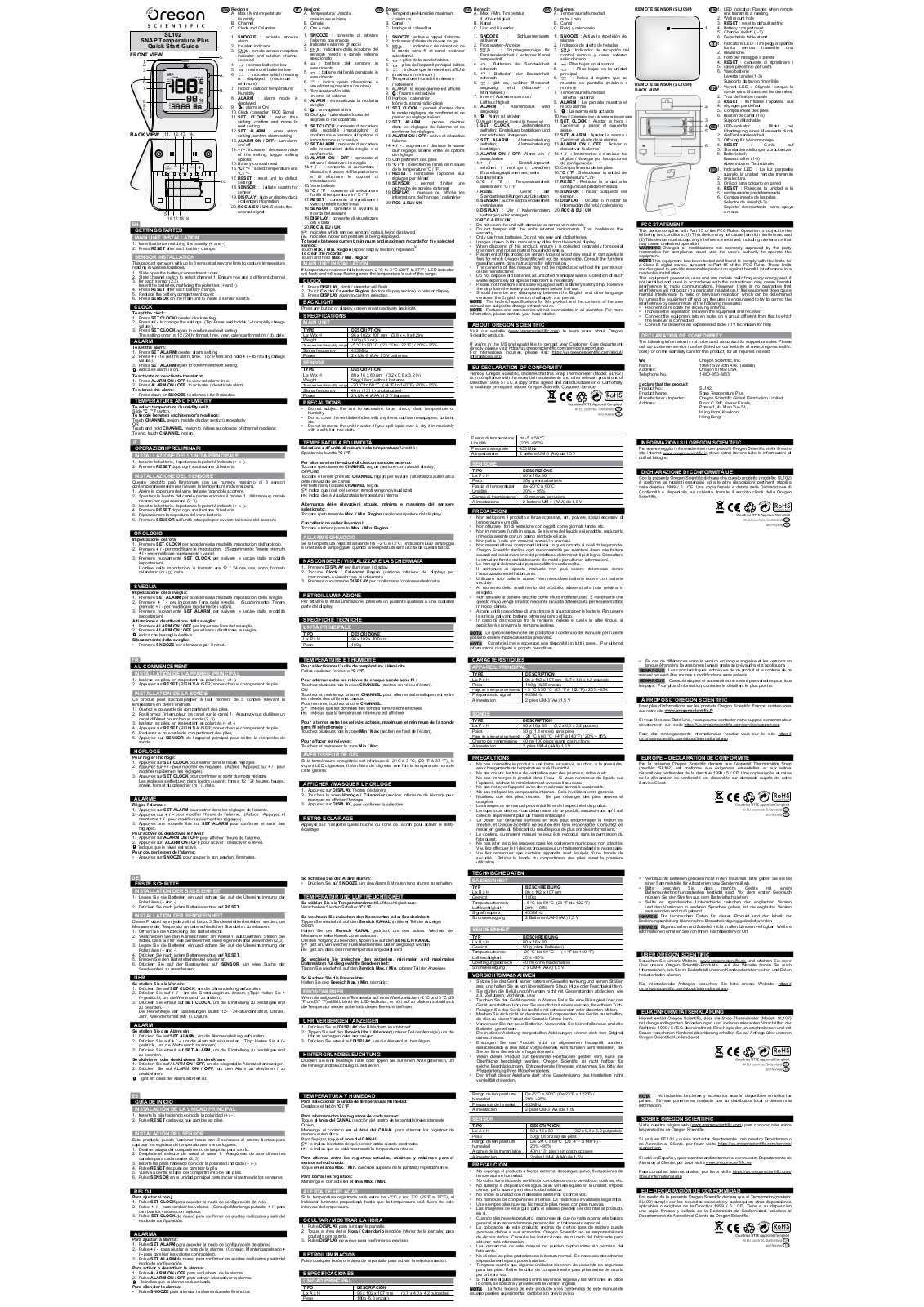 Oregon Scientific Global Distribution SL109H Users Manual