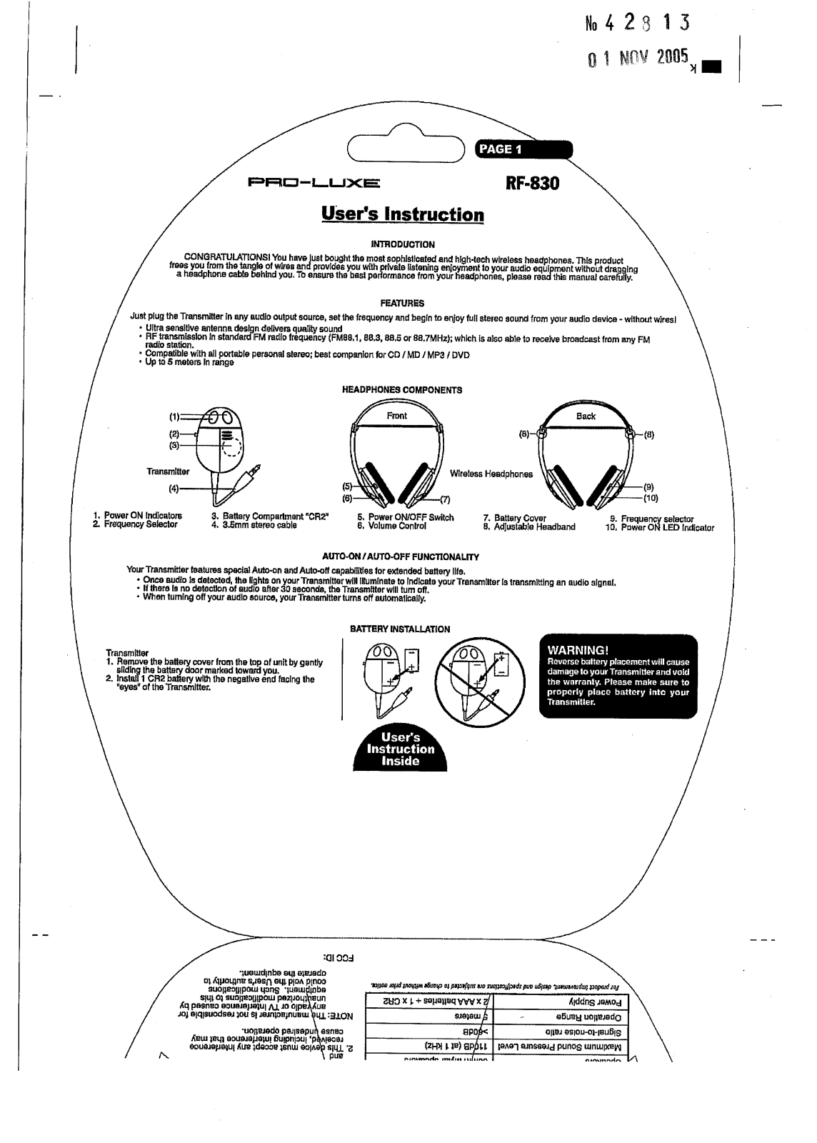 Fujikon RF830 Users Manual