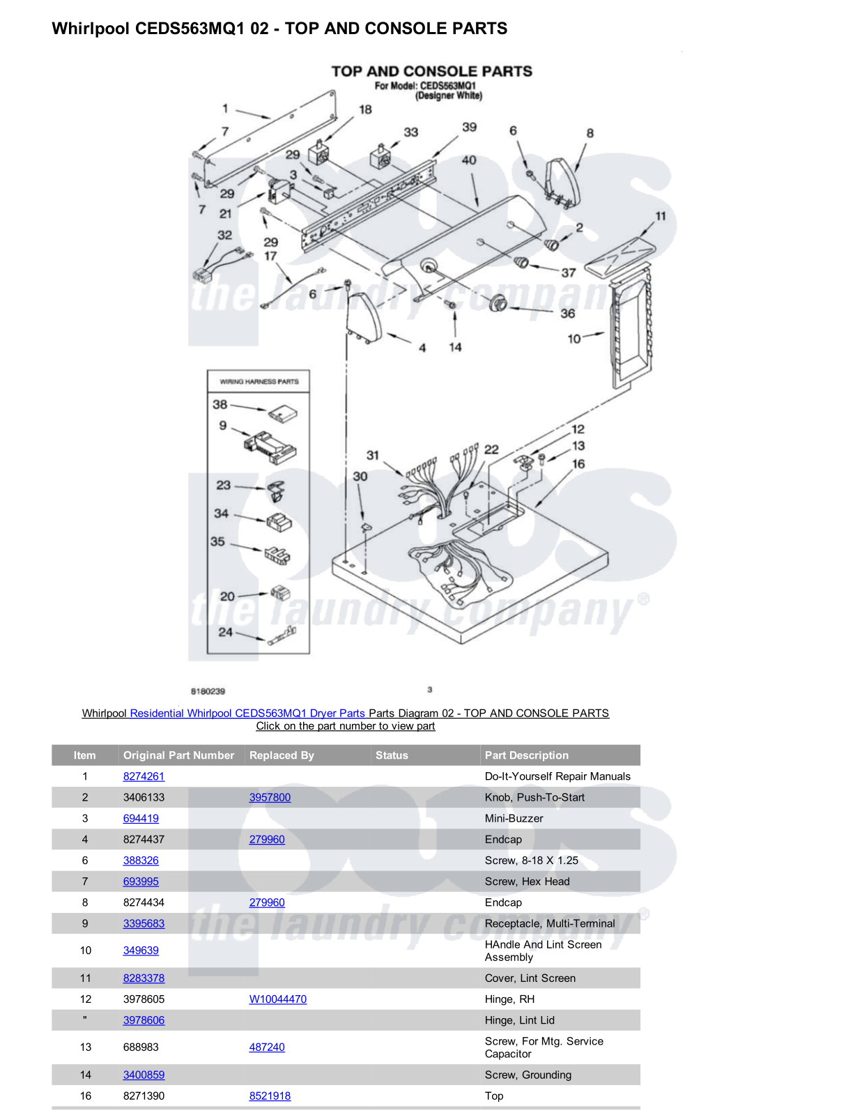 Whirlpool CEDS563MQ1 Parts Diagram