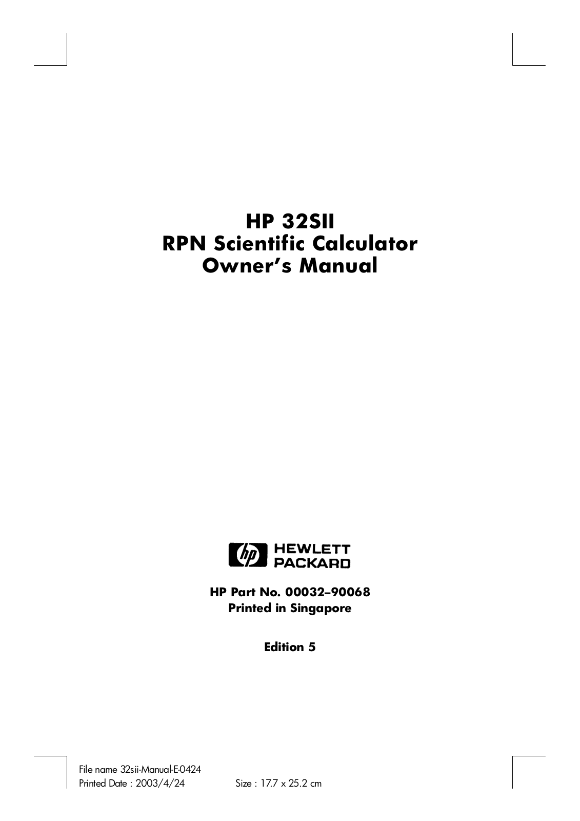 HP 32SII User Manual