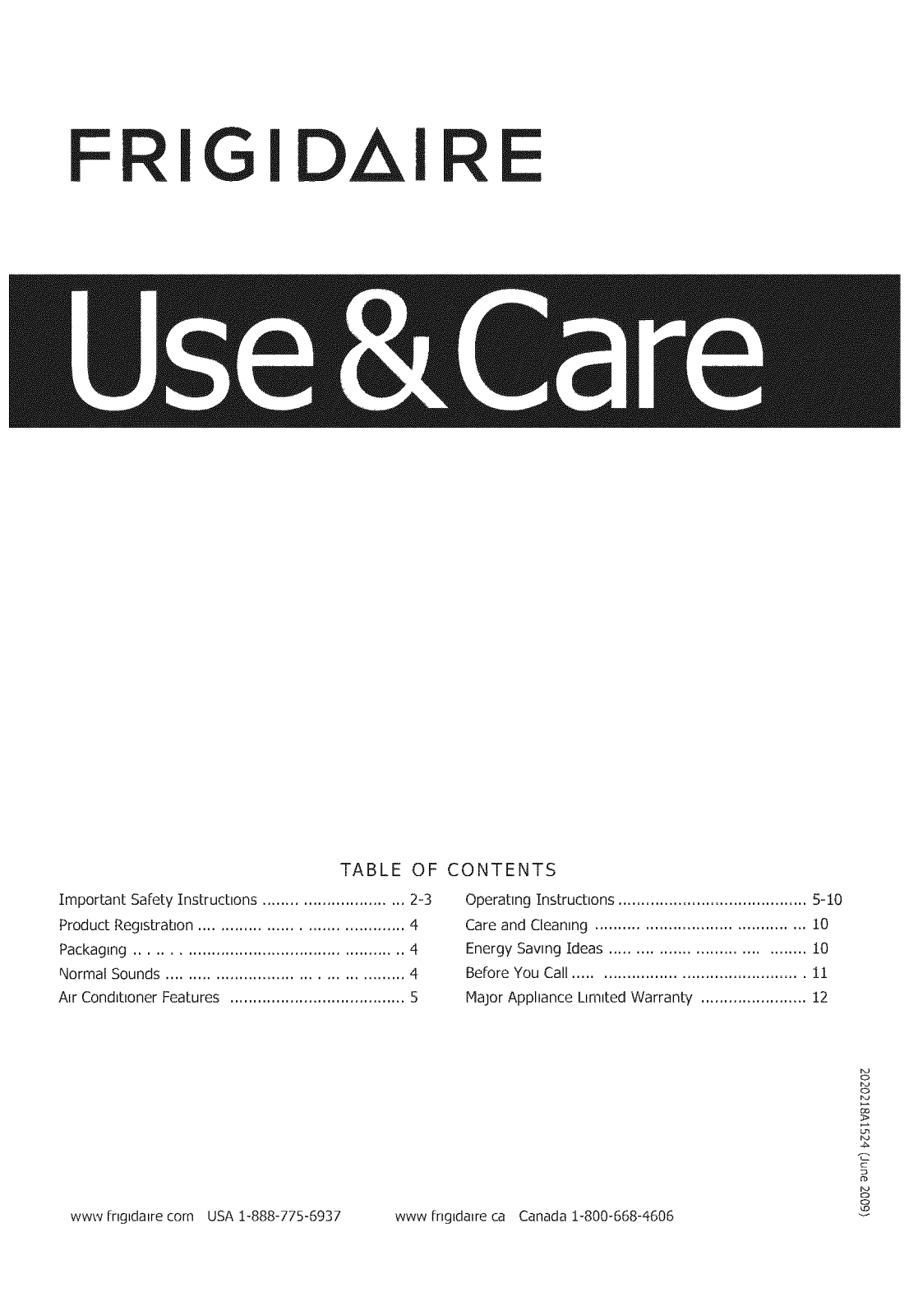 Frigidaire FFRE25L3Q21, FFRE25L3Q20, FFRE18L3Q21, FFRE18L3Q20, FFRE15L3Q13 Owner’s Manual