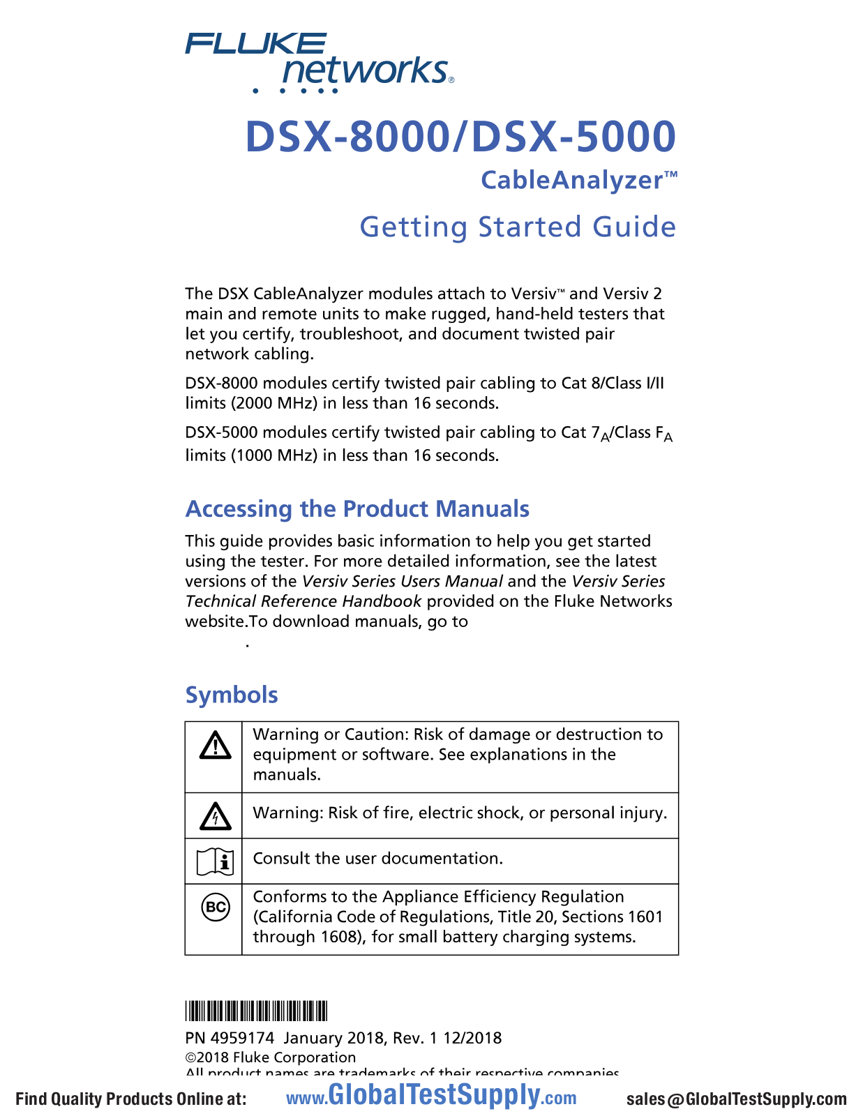 Fluke DSX2-8000MI/GLD, DSX2-8000-NW, DSX2-5000QI/GLD, DSX2-8000-PRO/GLD User manual