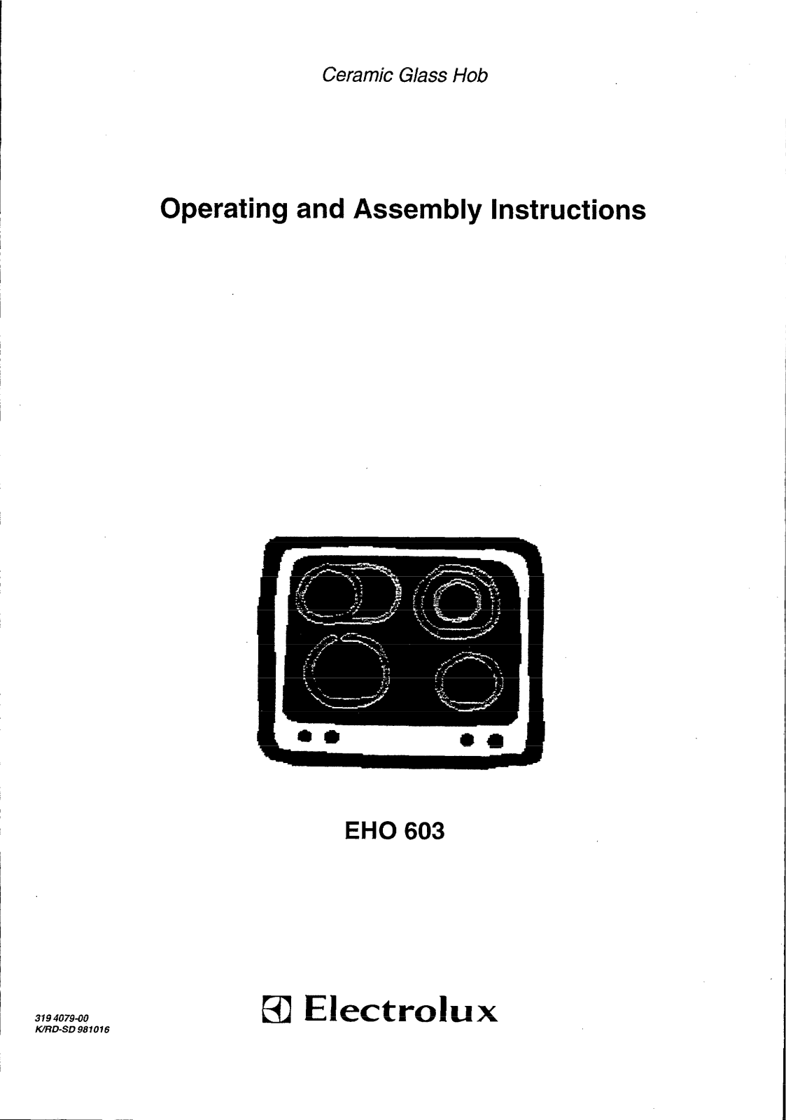 Electrolux EHO603W, EHO603B User Manual