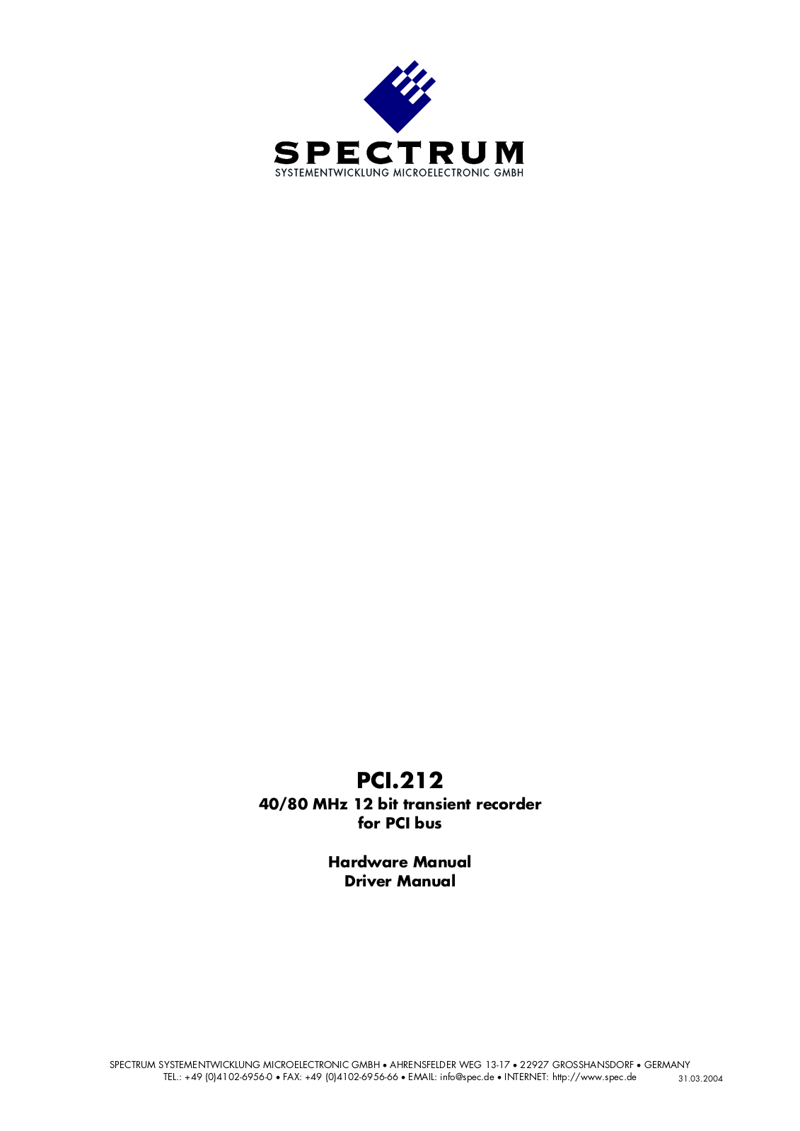 Spectrum PCI.212 Hardware Manual, Driver Manual