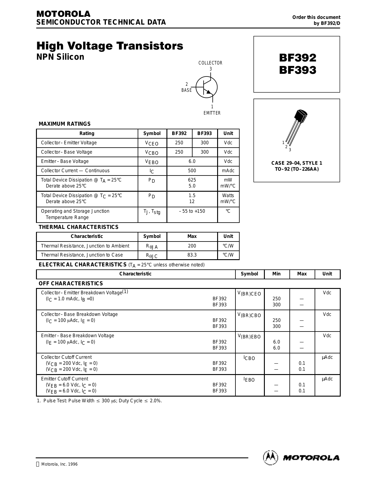 Motorola BF392 Datasheet