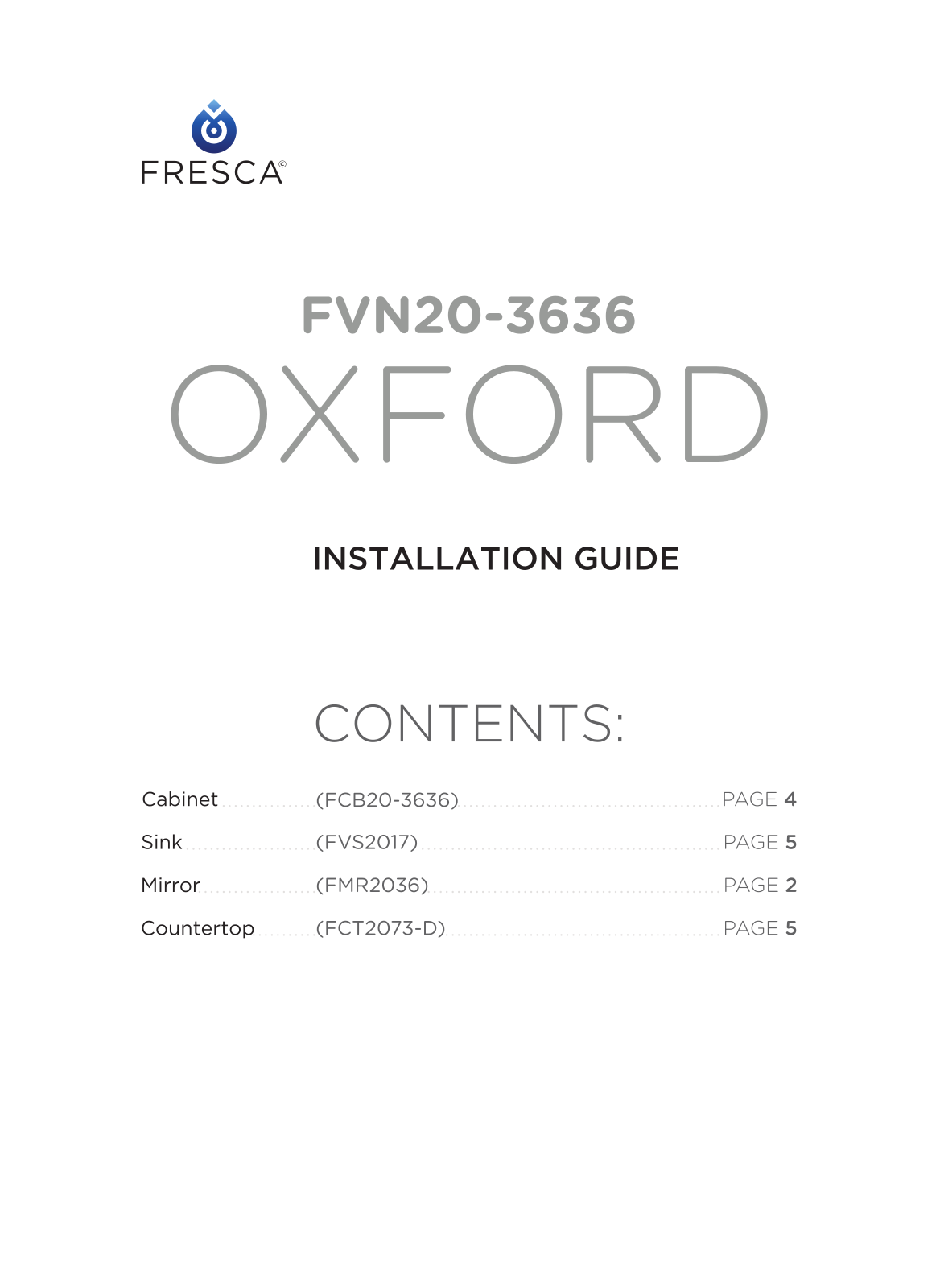 Fresca FCB203636MHCWHU Installation Manual