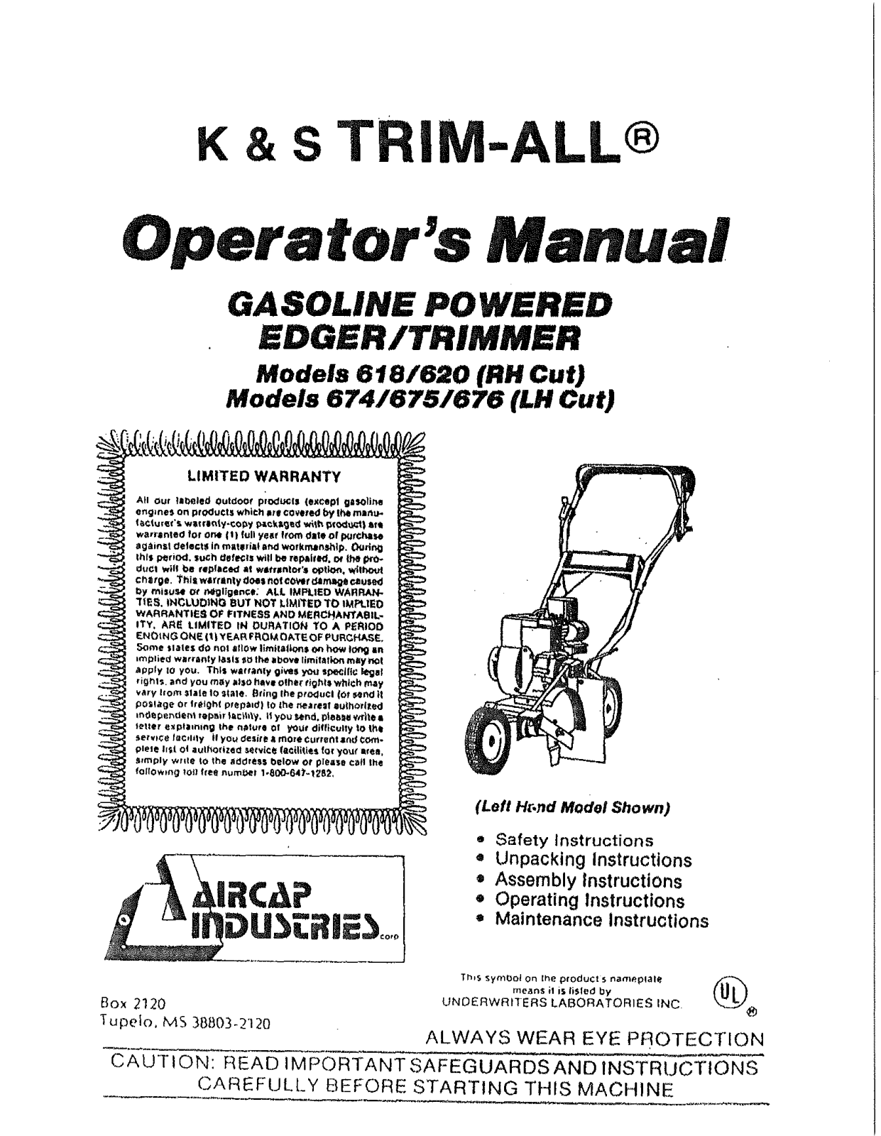 K&S trim-all 676, 674, 618, 620, 675 operators Manual