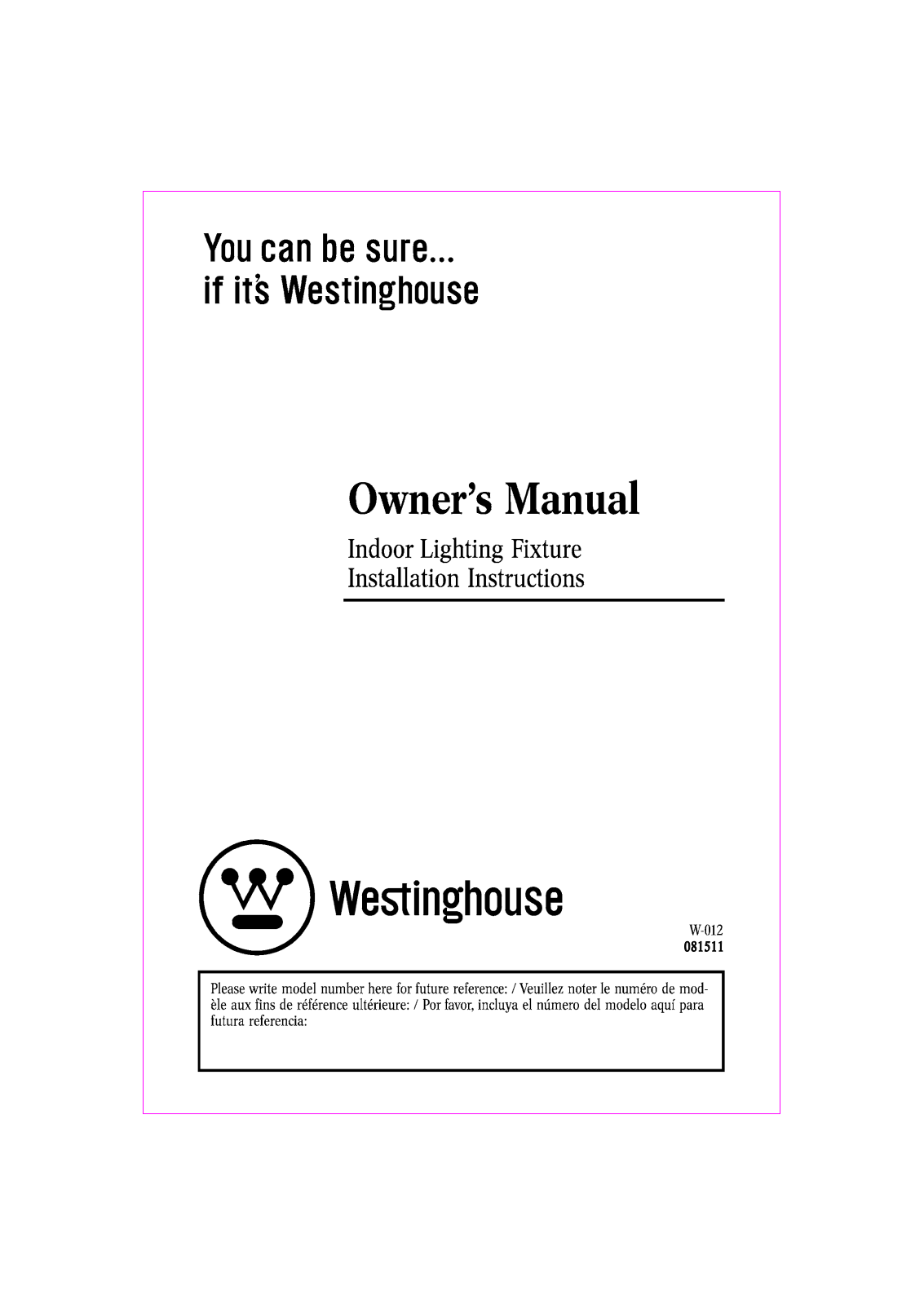 Westinghouse 6620500 Instruction Manual