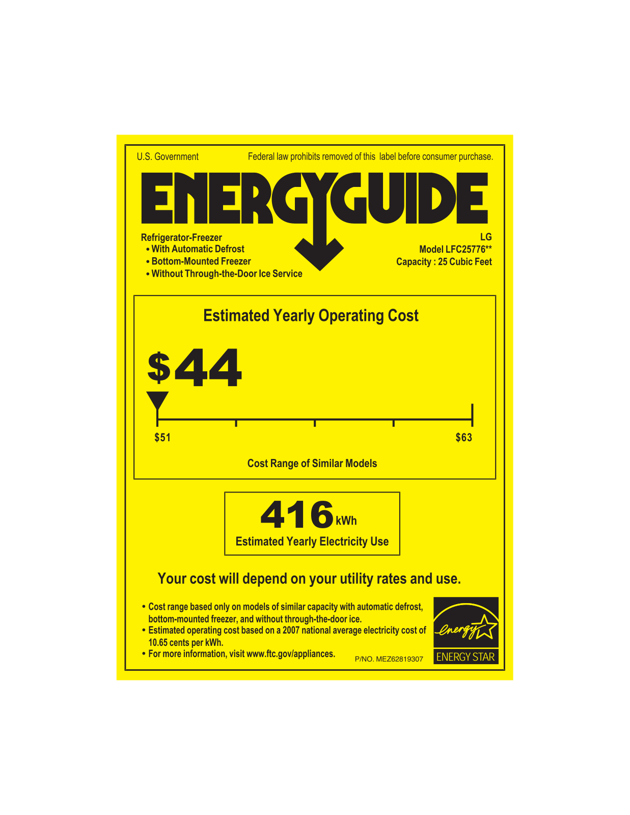 LG LFC25776ST, LFC25776SW, LFC25776SB Energy Guide