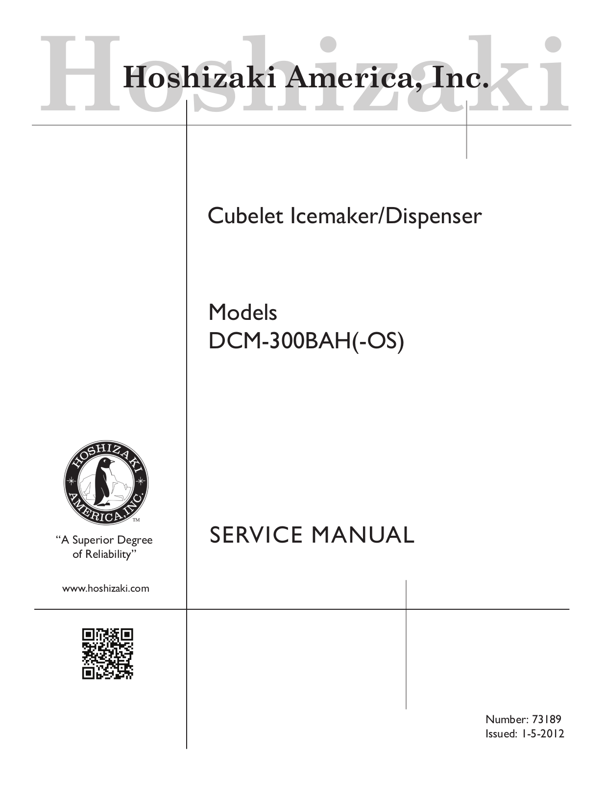 Hoshizaki DCM300BAHOS, DCM300BAH User Manual